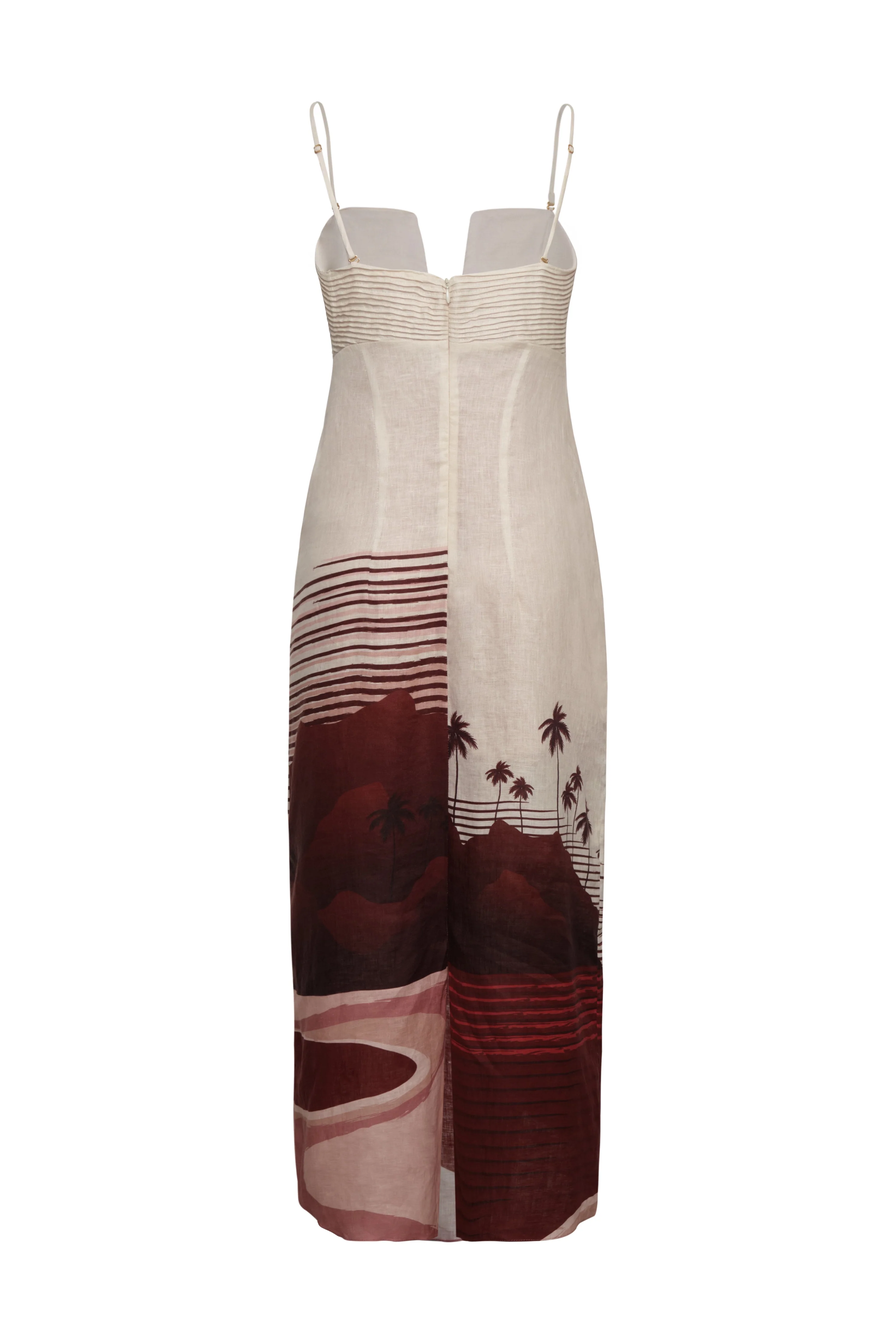 Antigüa Linen Midi Dress / Red Tropical Landscape - Image 6