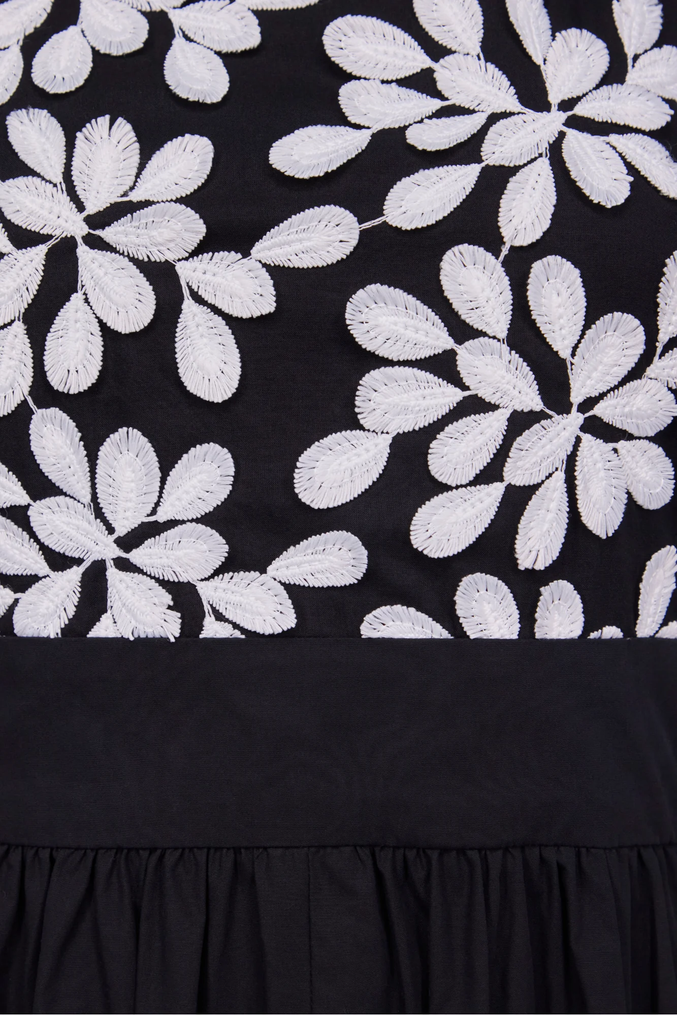 Black and White Cotton Dress With Embroidered Bodice Detail - Image 5