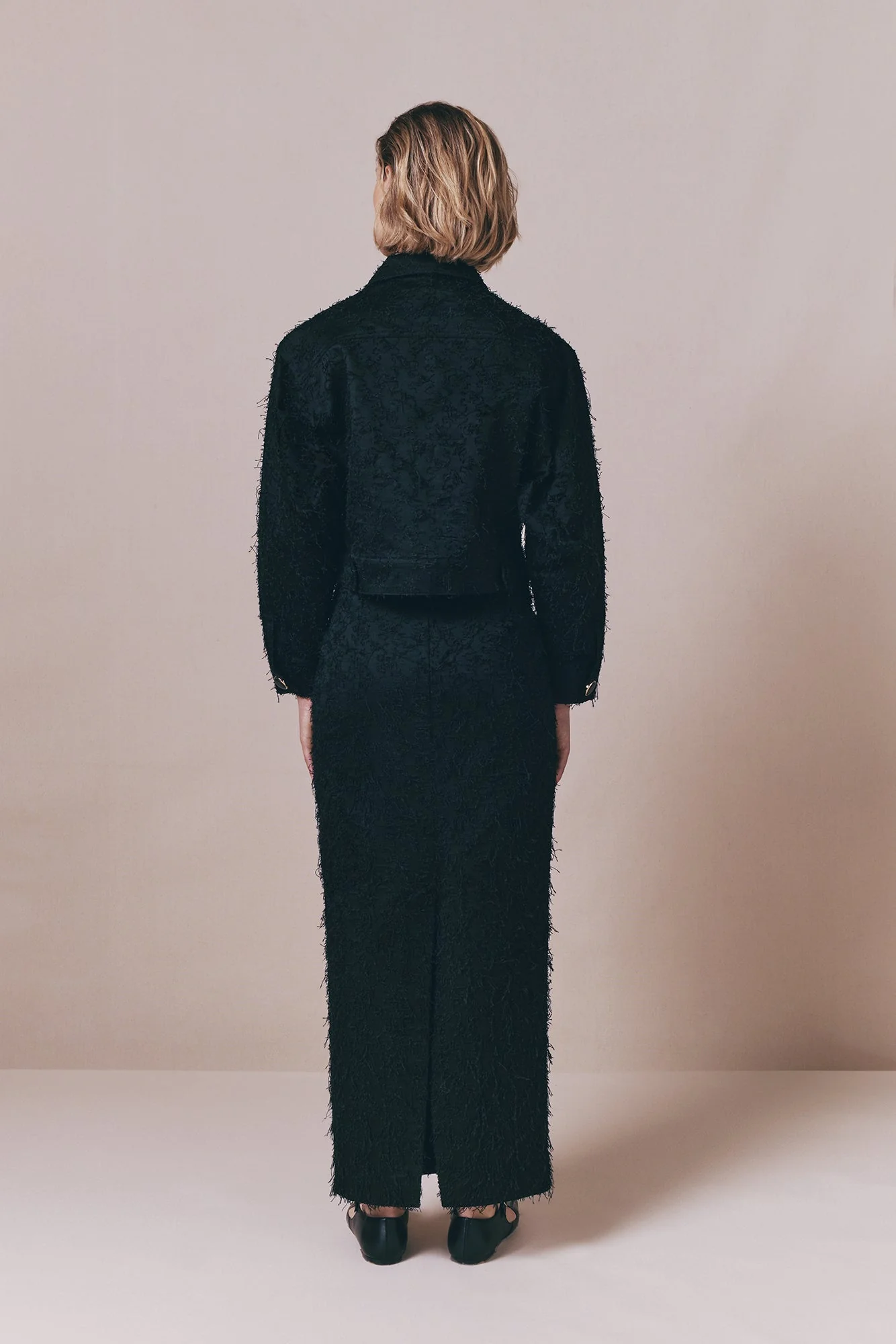 Black Cotton Jacket With Textured Finish and Round Buttons - Image 4