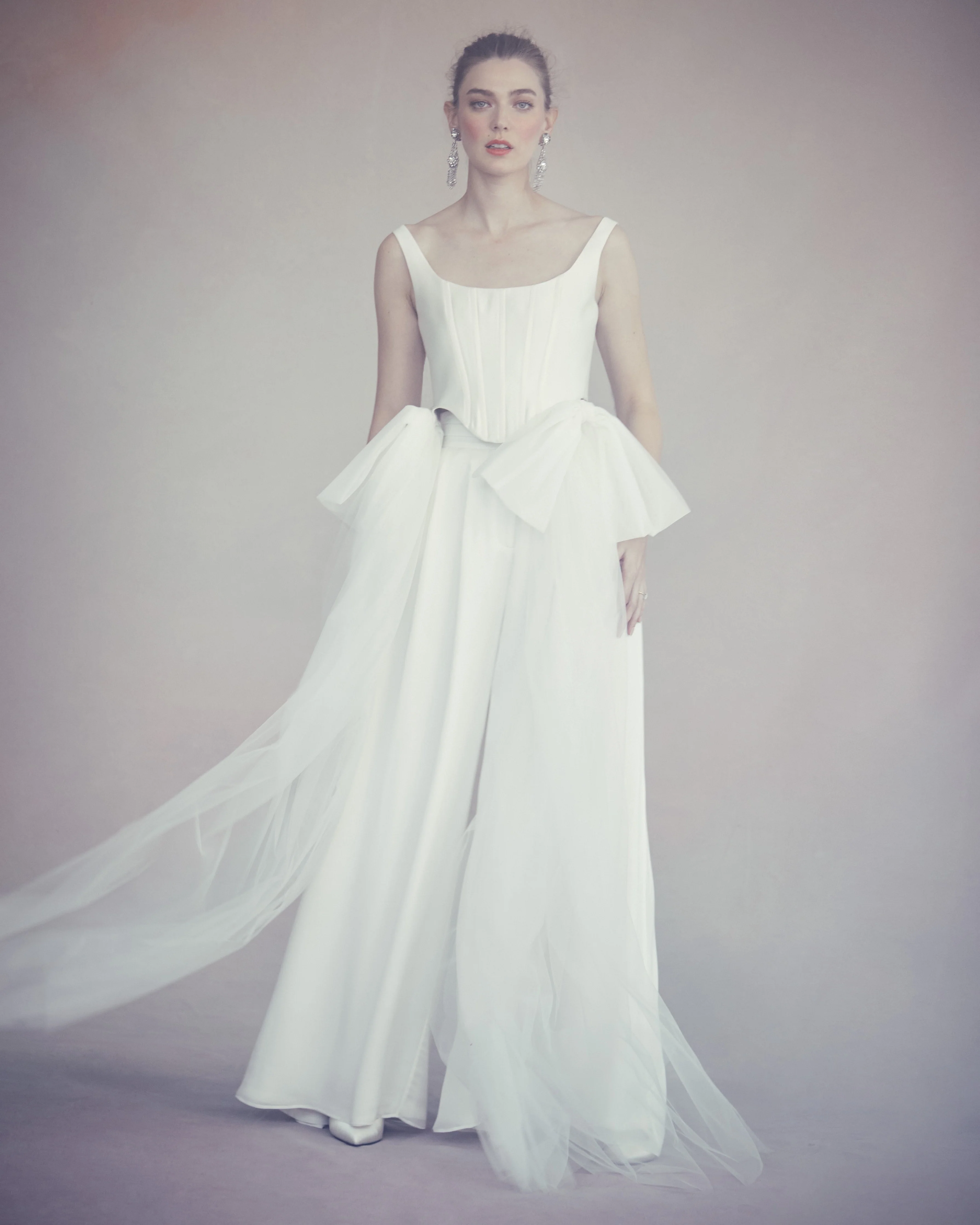 Bonnie Corset Top in Ivory Silk Wool With Tulle Bows - Image 3