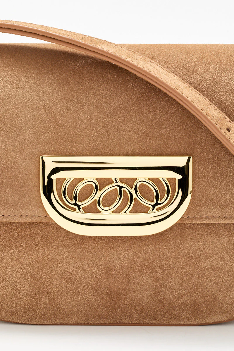 Brown Suede Crossbody Bag With Golden Clasp - Image 7