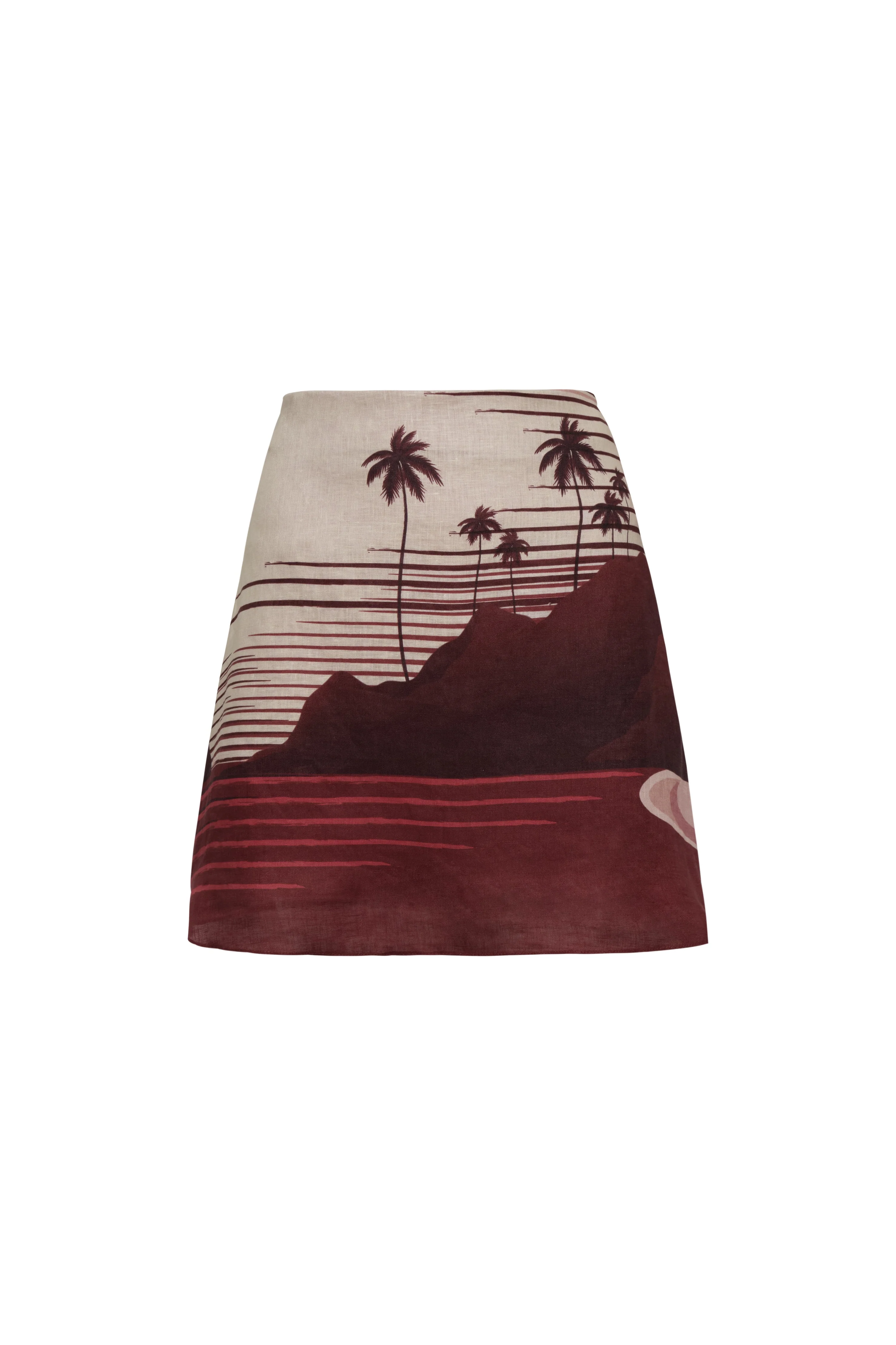Carmelita Linen Mini Skirt / Red Tropical Landscape - Image 6