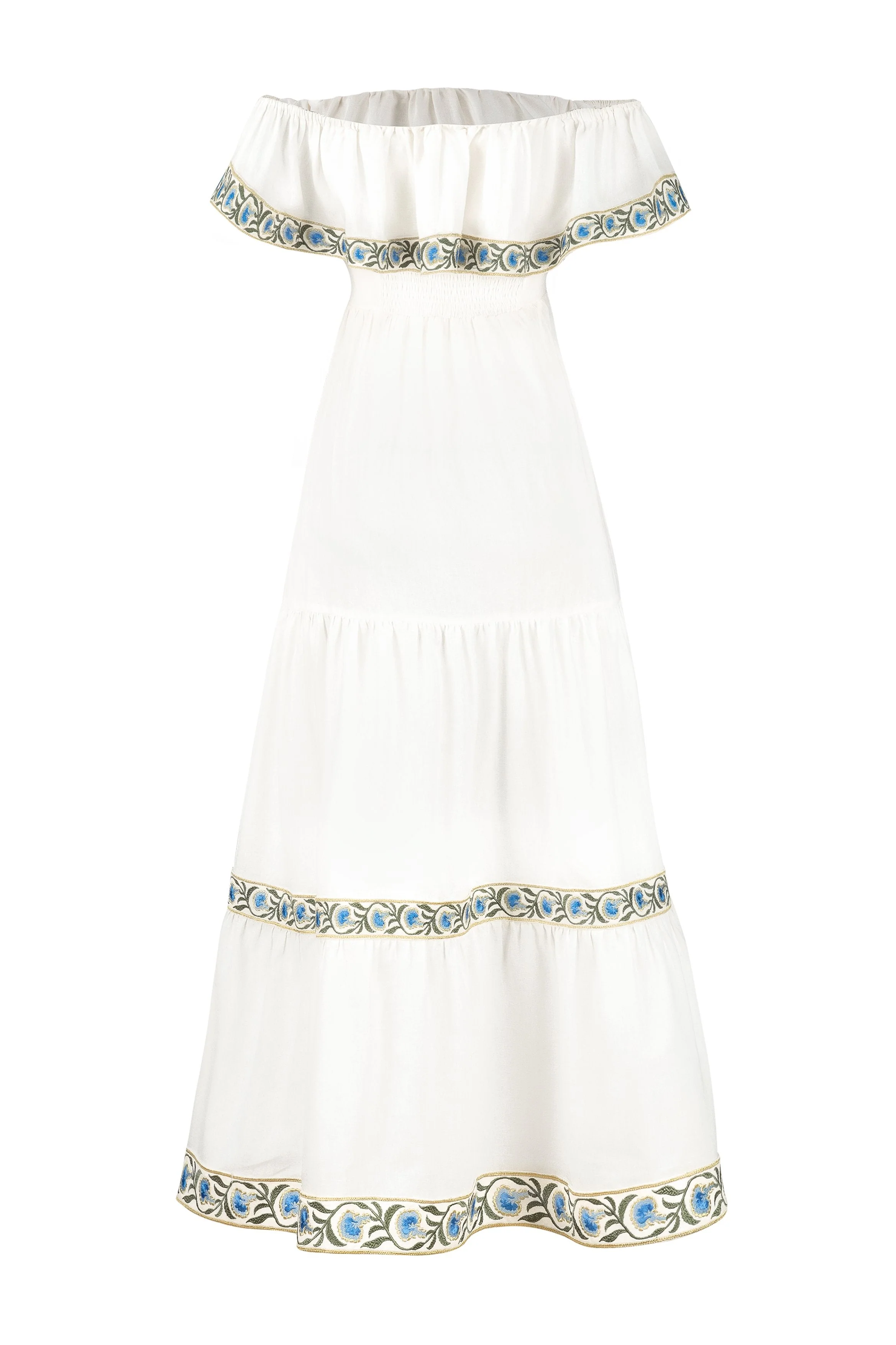 Carnation Ruffle Dress - White & Blue - Image 15