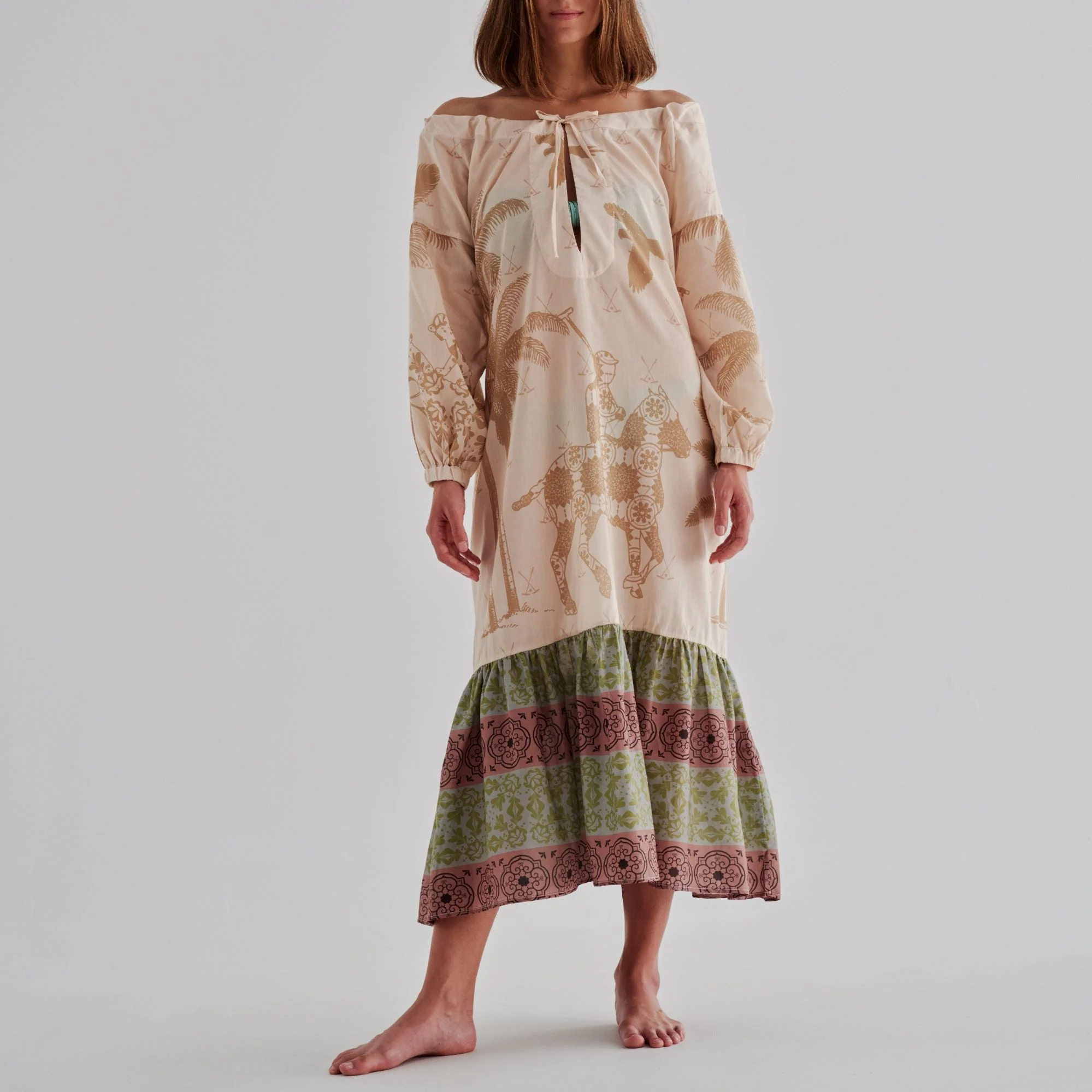 Chiapas Cotton-Silk Midi Dress / Ivory Palms - Image 3