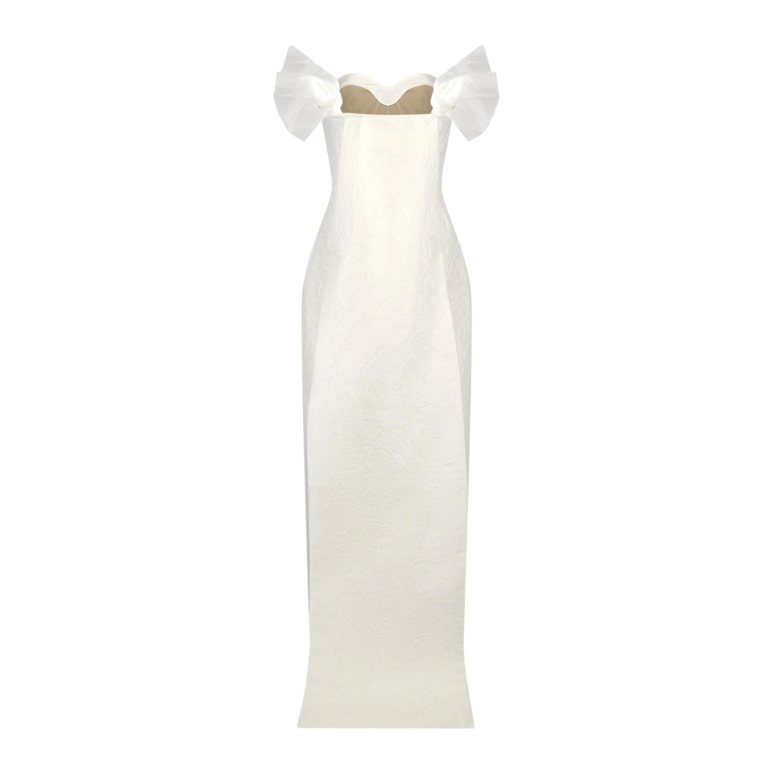 Colette Dress in White Floral Brocade - Image 4