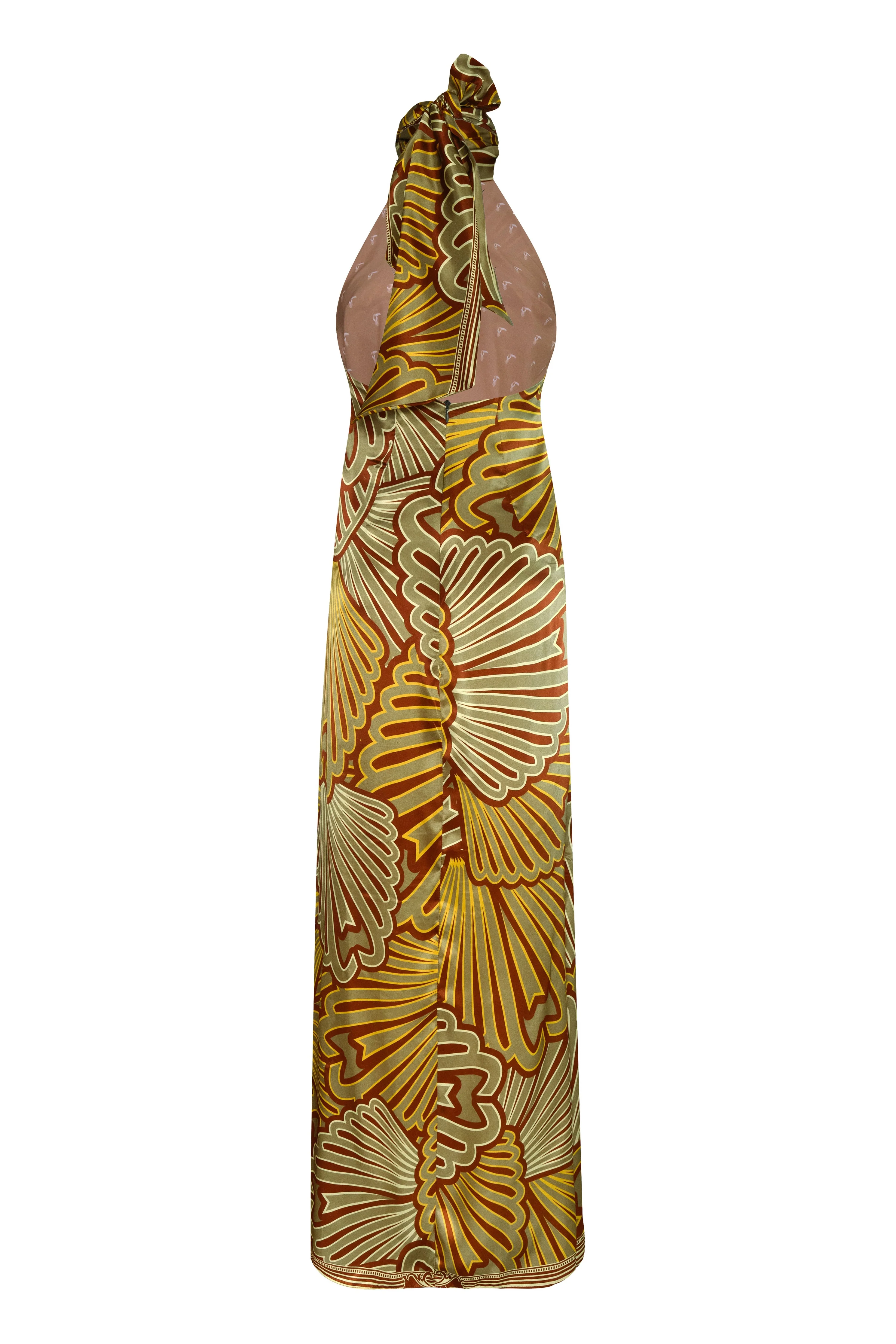 Costa Pacifica Satin Silk Midi Dress / Yellow Intricate Shells - Image 3