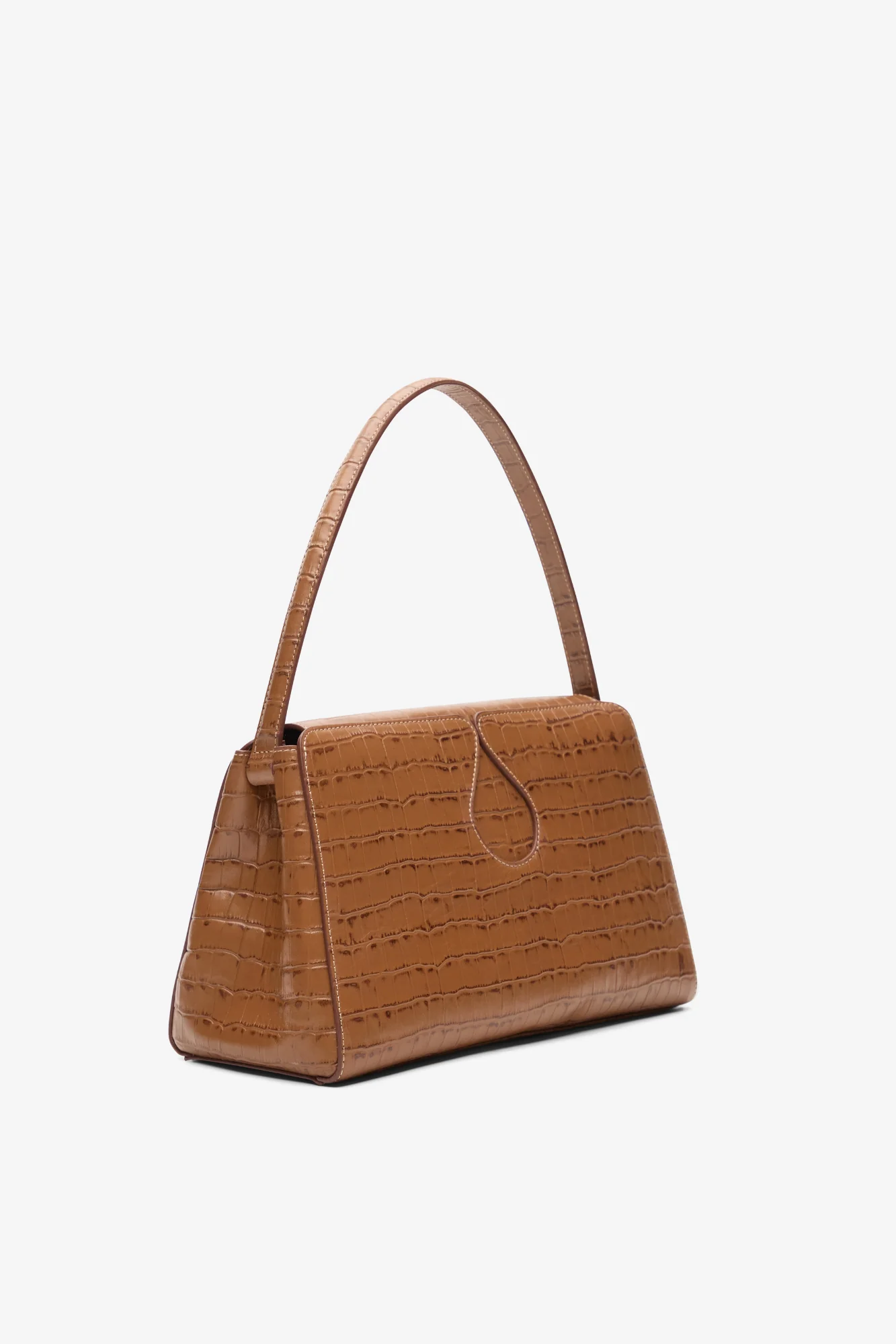 Croco-Embossed Camel Leather Shoulder Bag With Drop-Shaped Detail - Image 8