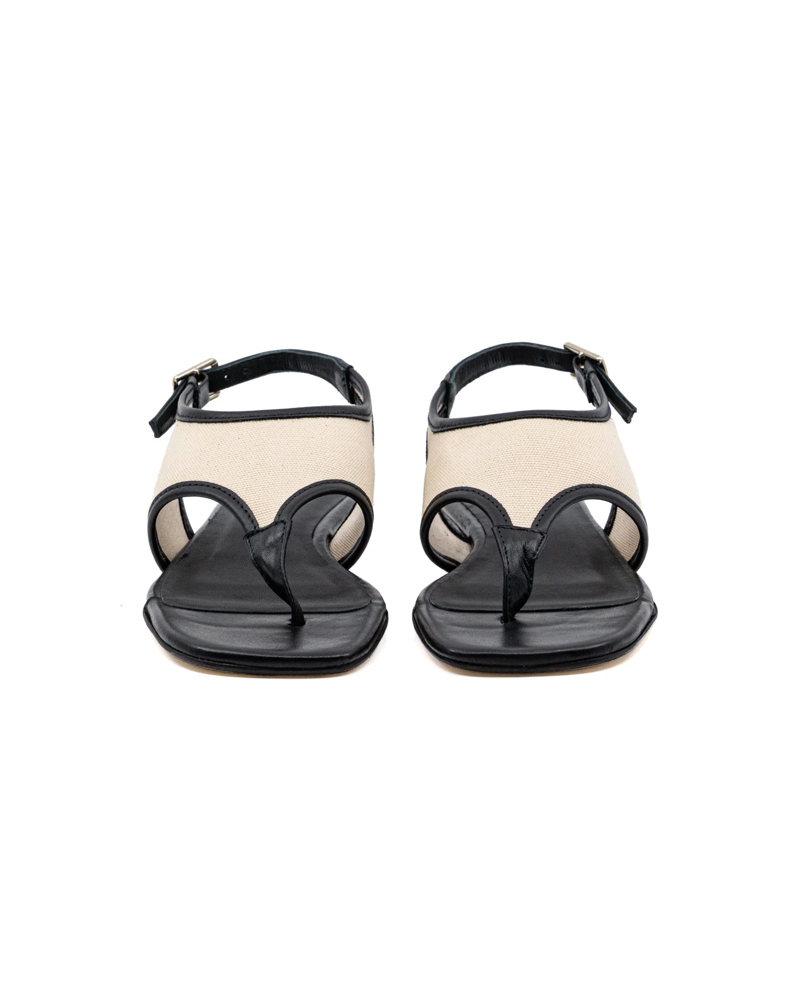 Dani Off White Canvas Leather Flat Sandal - Image 6