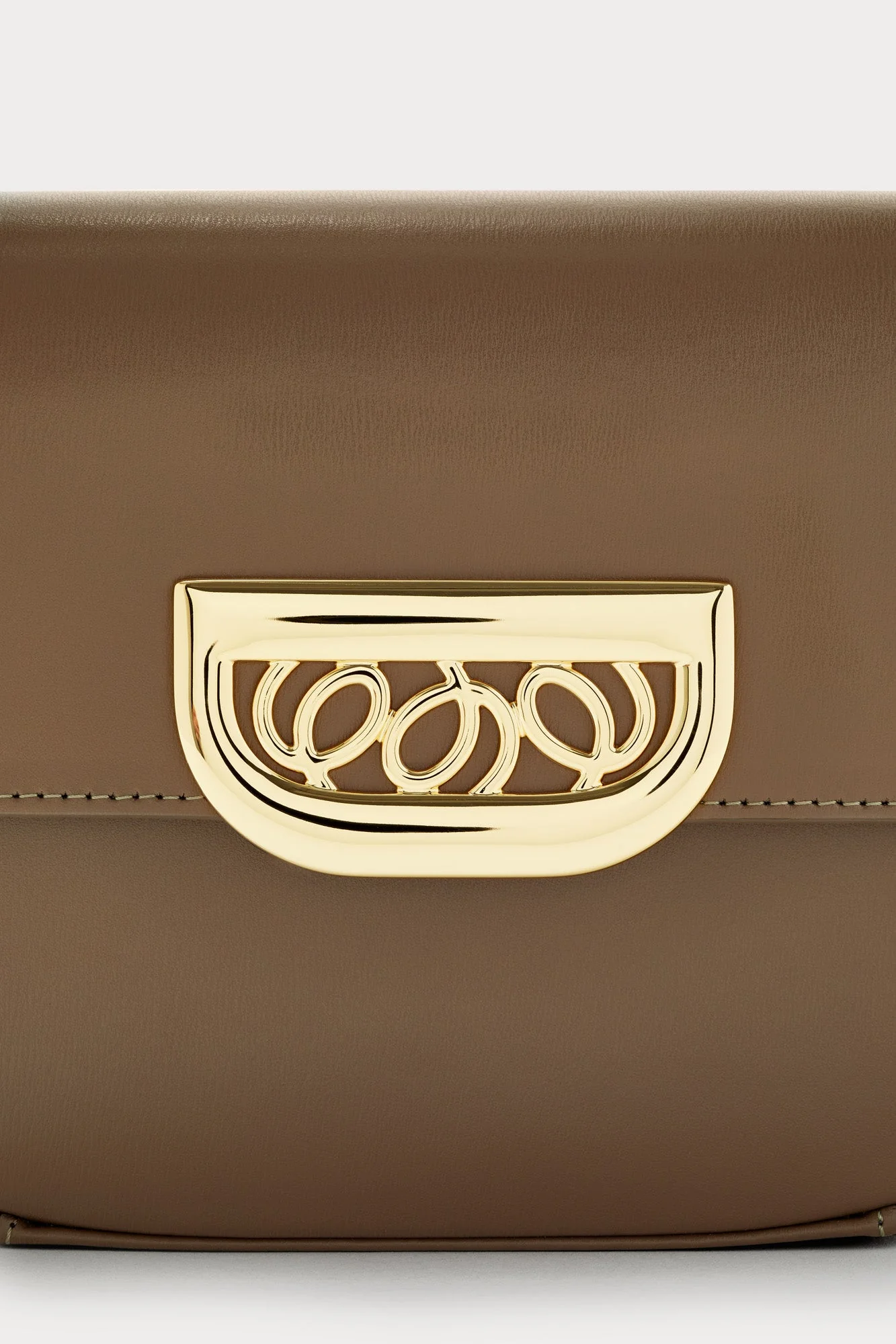 Geometric Leather Handbag With Golden Latch Khaki - Image 3