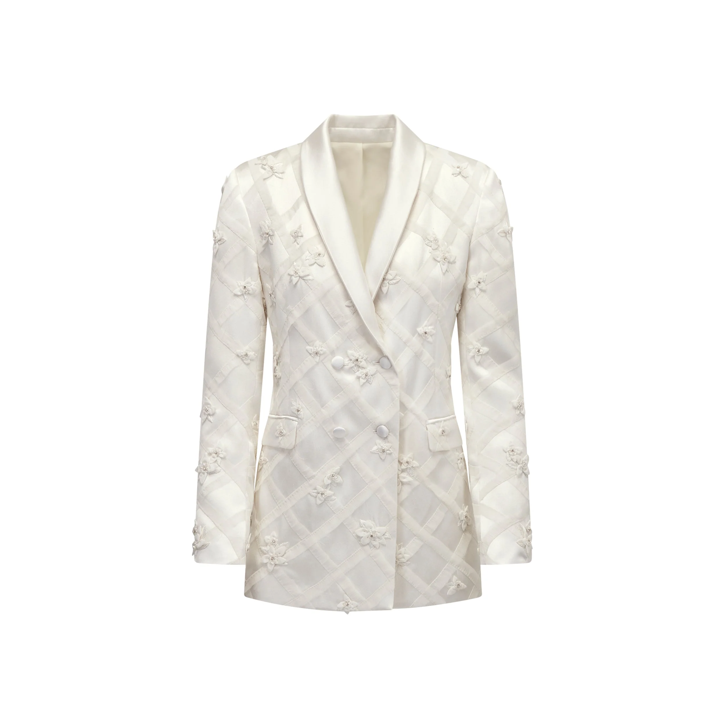 Georgia Blazer in Ivory Satin With Lattice Embellishment - Image 3