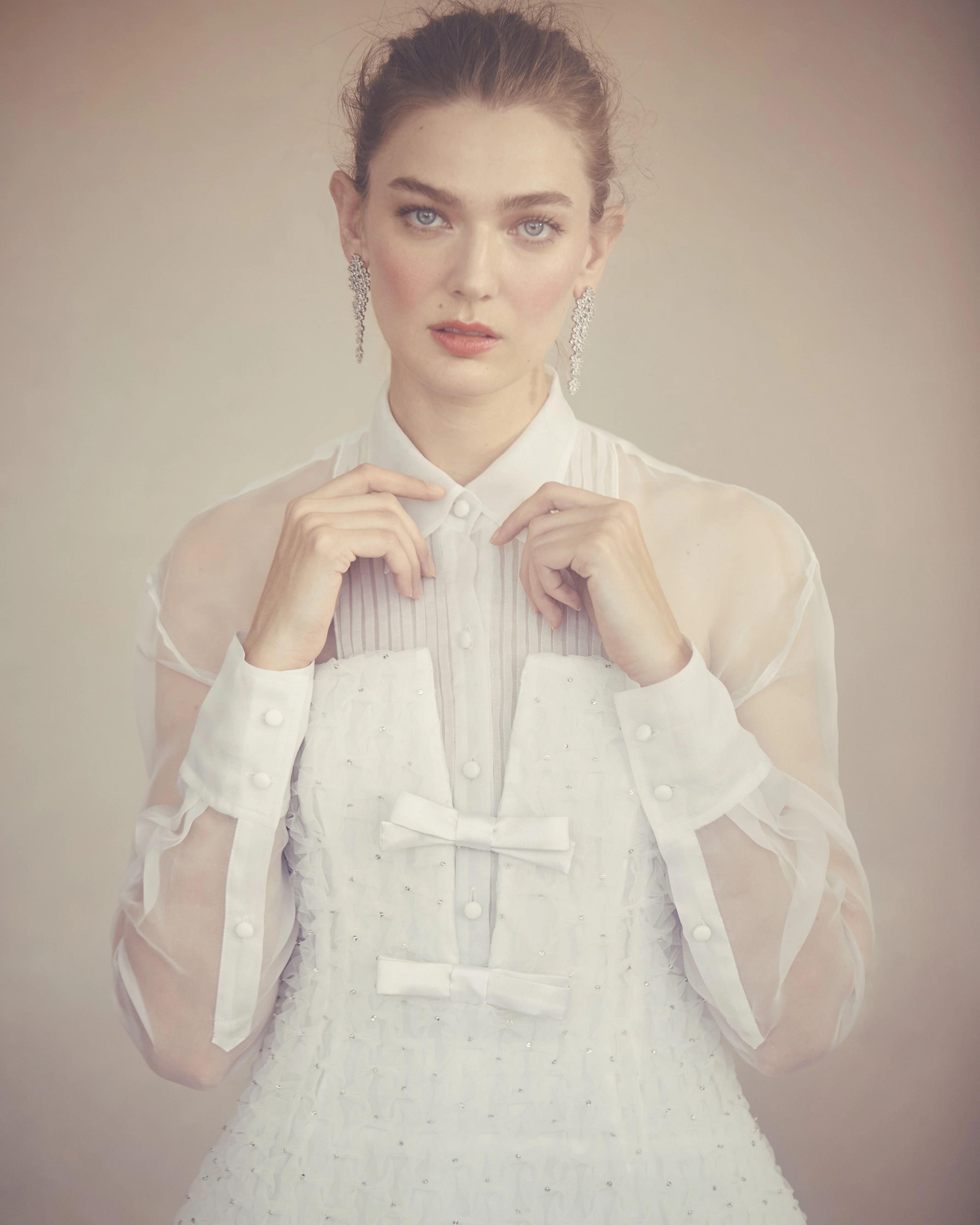 Gigi Tuxedo Shirt in White Organza - Image 5