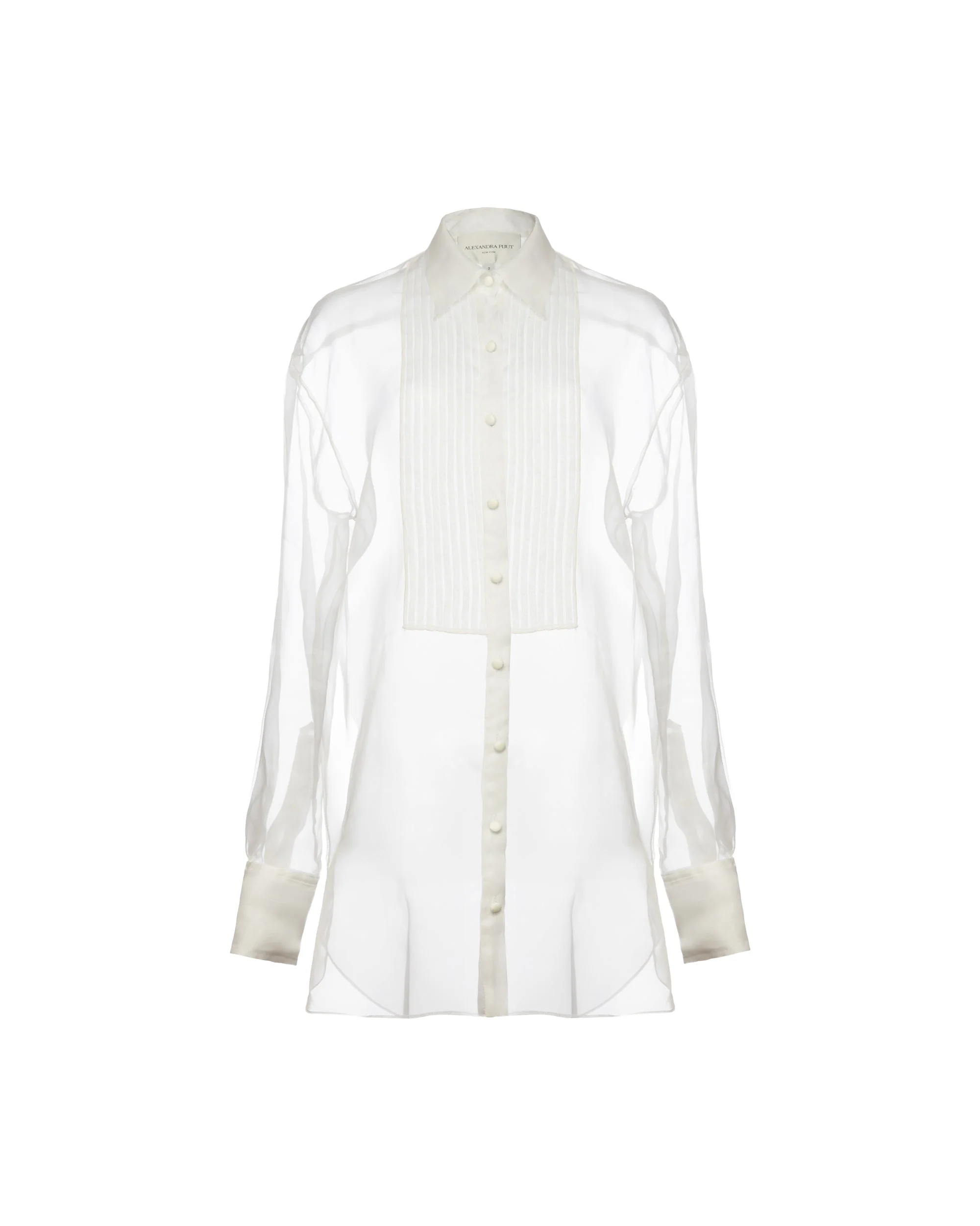 Gigi Tuxedo Shirt in White Organza - Image 7