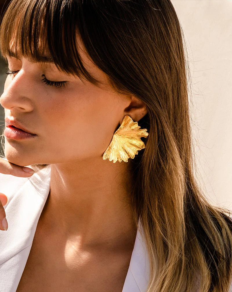 Ginkgo Leaf Earring - Rhodium Coloway (Silver-Tone) - Image 4