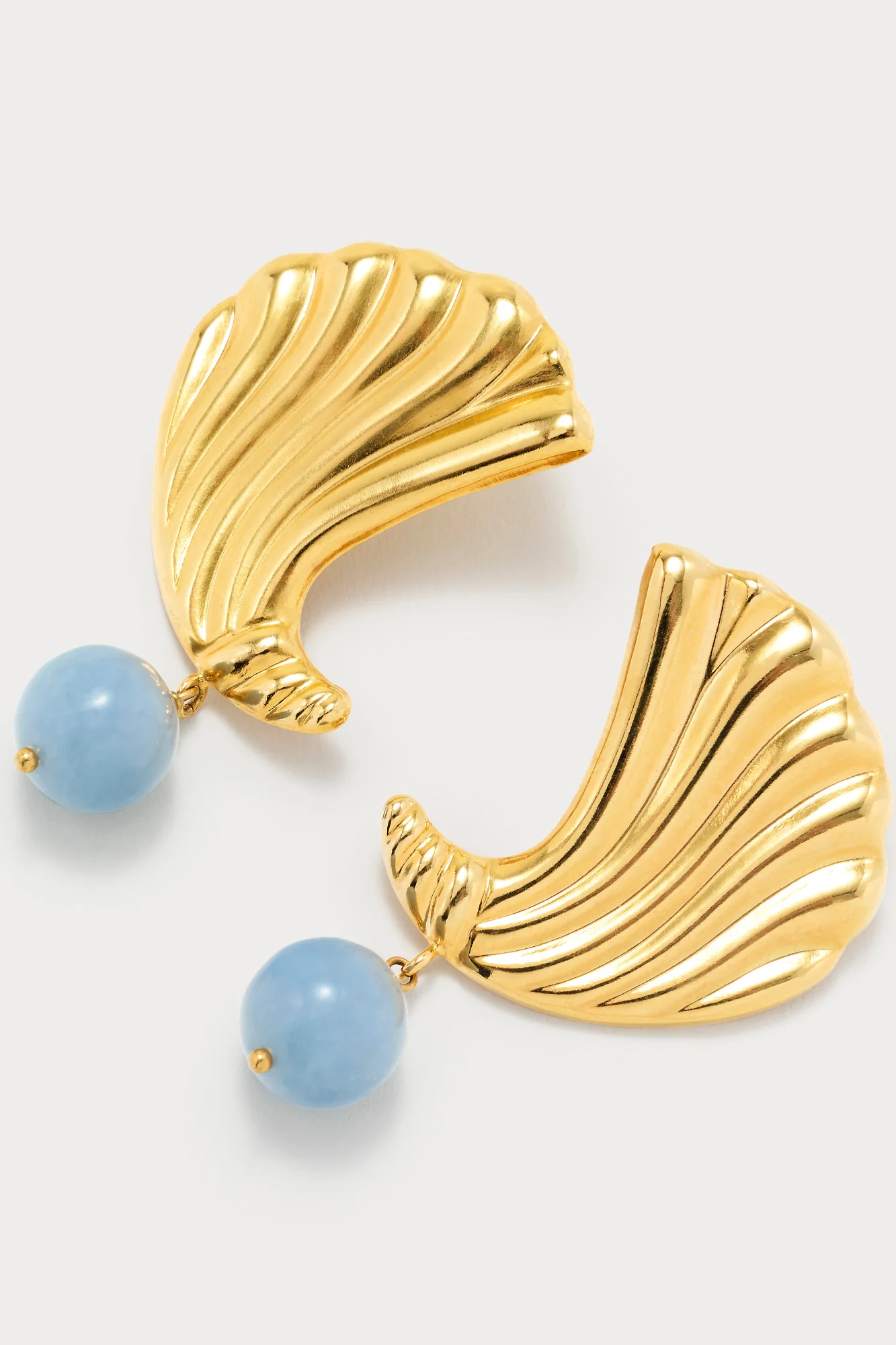 Gold Crescent Stud Earrings With Stone Drop - Image 3