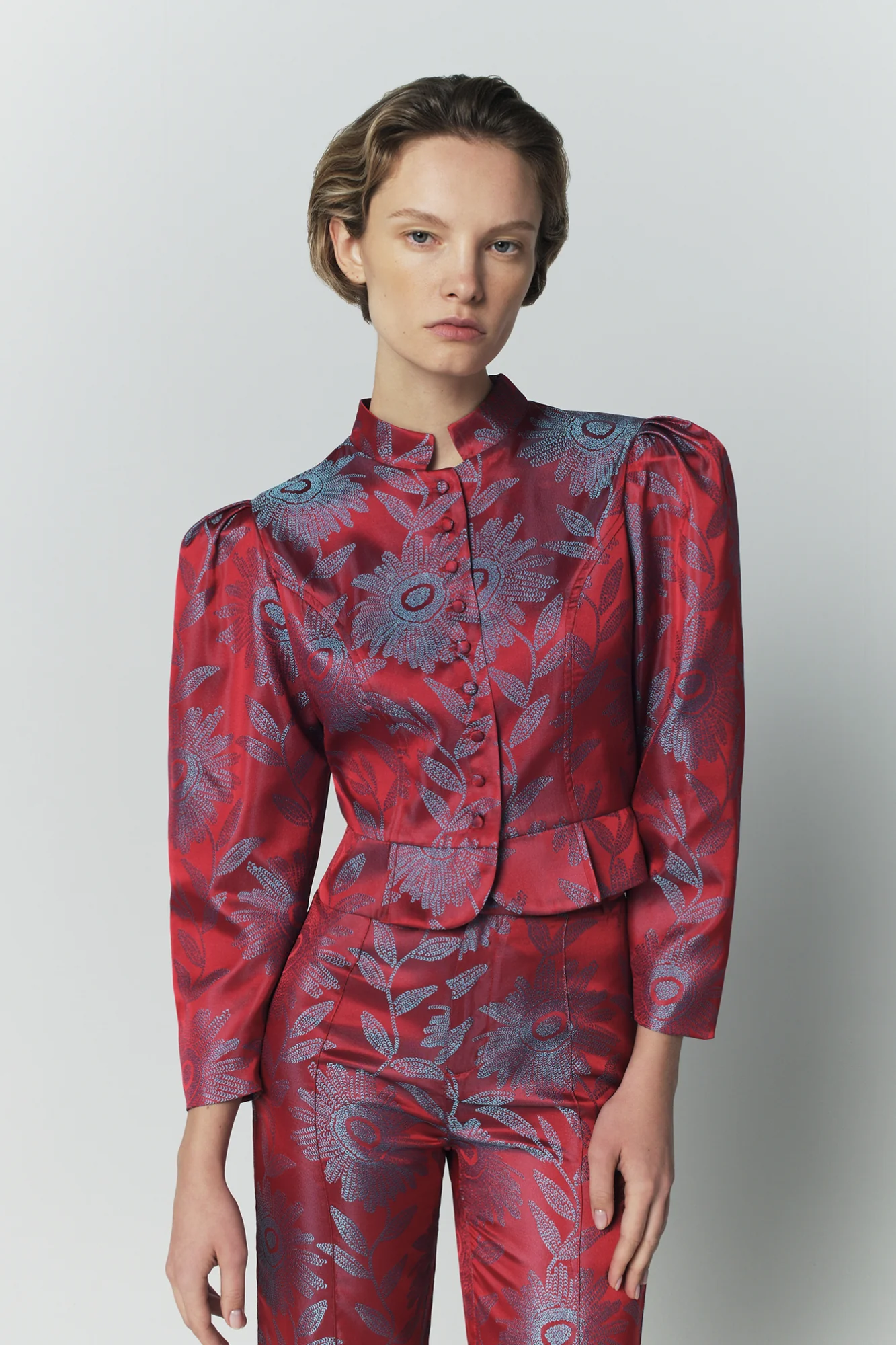 Jacquard Satin Puff Sleeve Jacket - Image 8