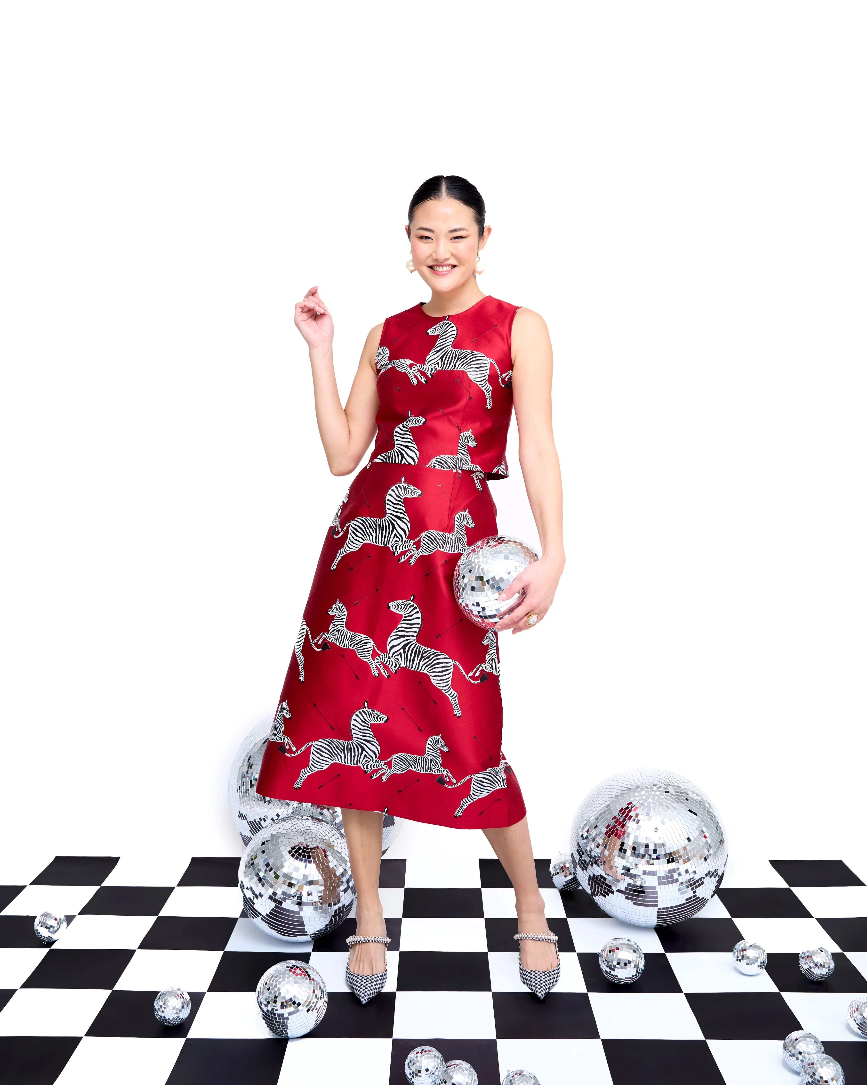 Mae X Scalamandre Hallie Skirt in Cherry Jumping Zebras - Image 11