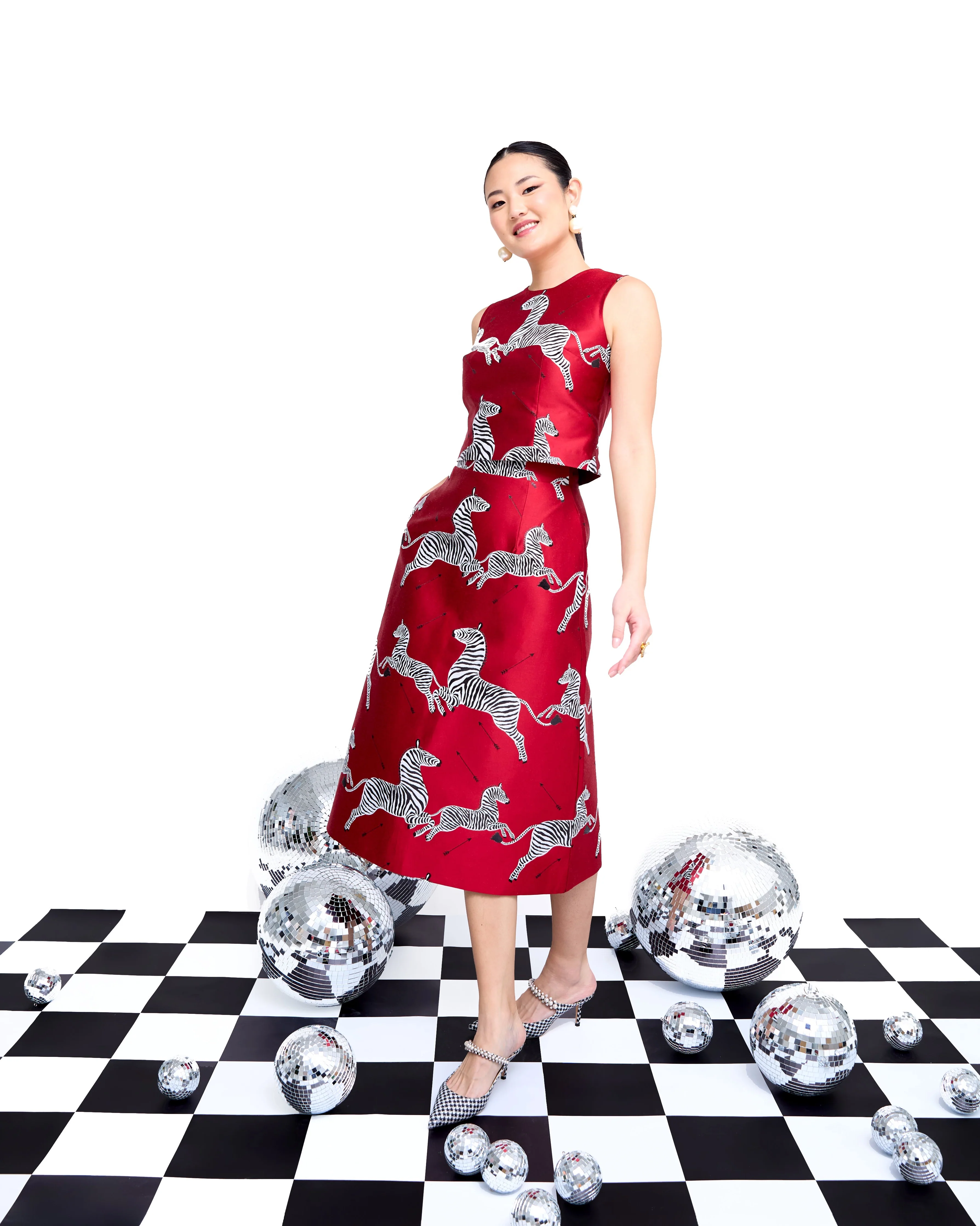 Mae X Scalamandre Hallie Skirt in Cherry Jumping Zebras - Image 12