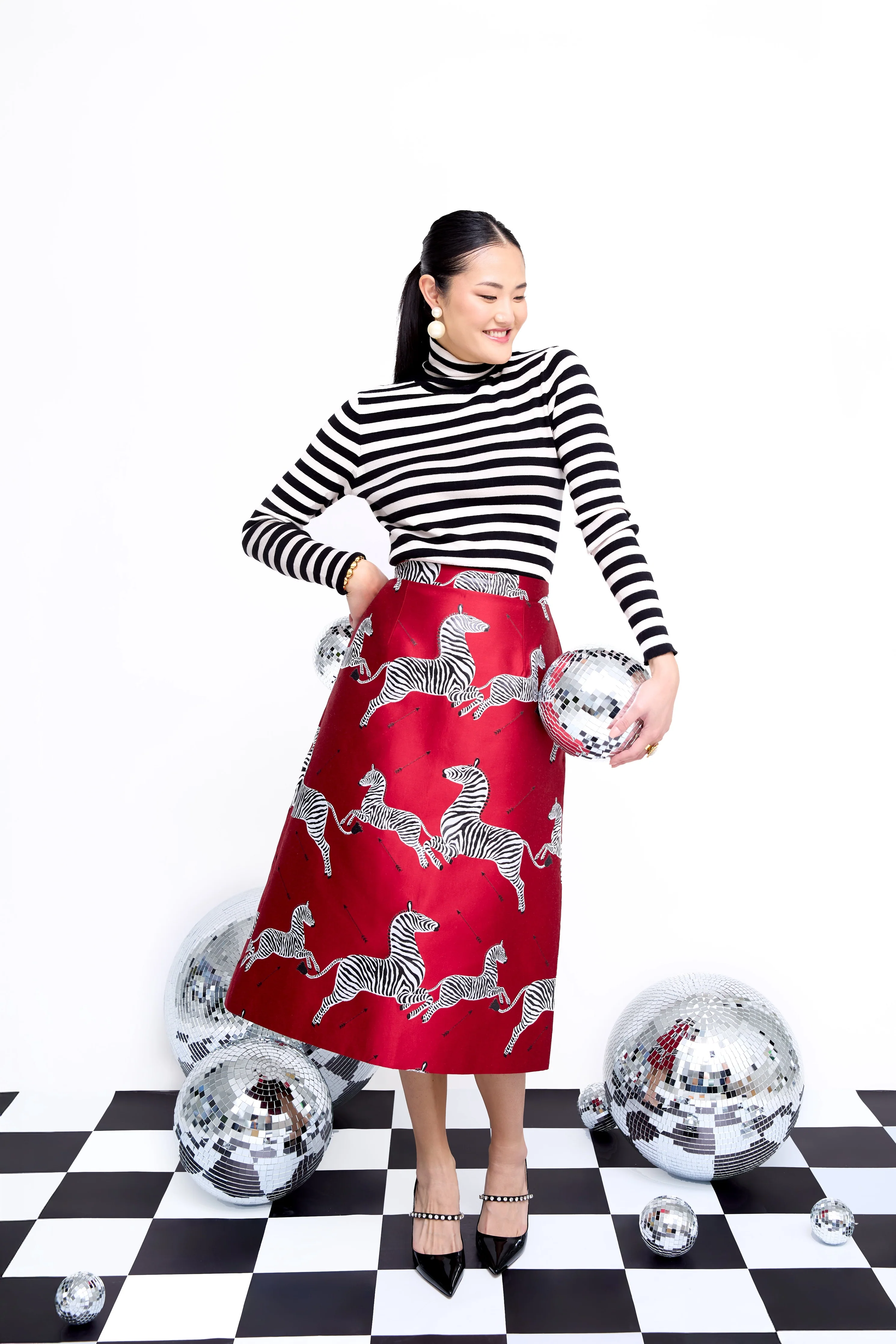 Mae X Scalamandre Hallie Skirt in Cherry Jumping Zebras - Image 7