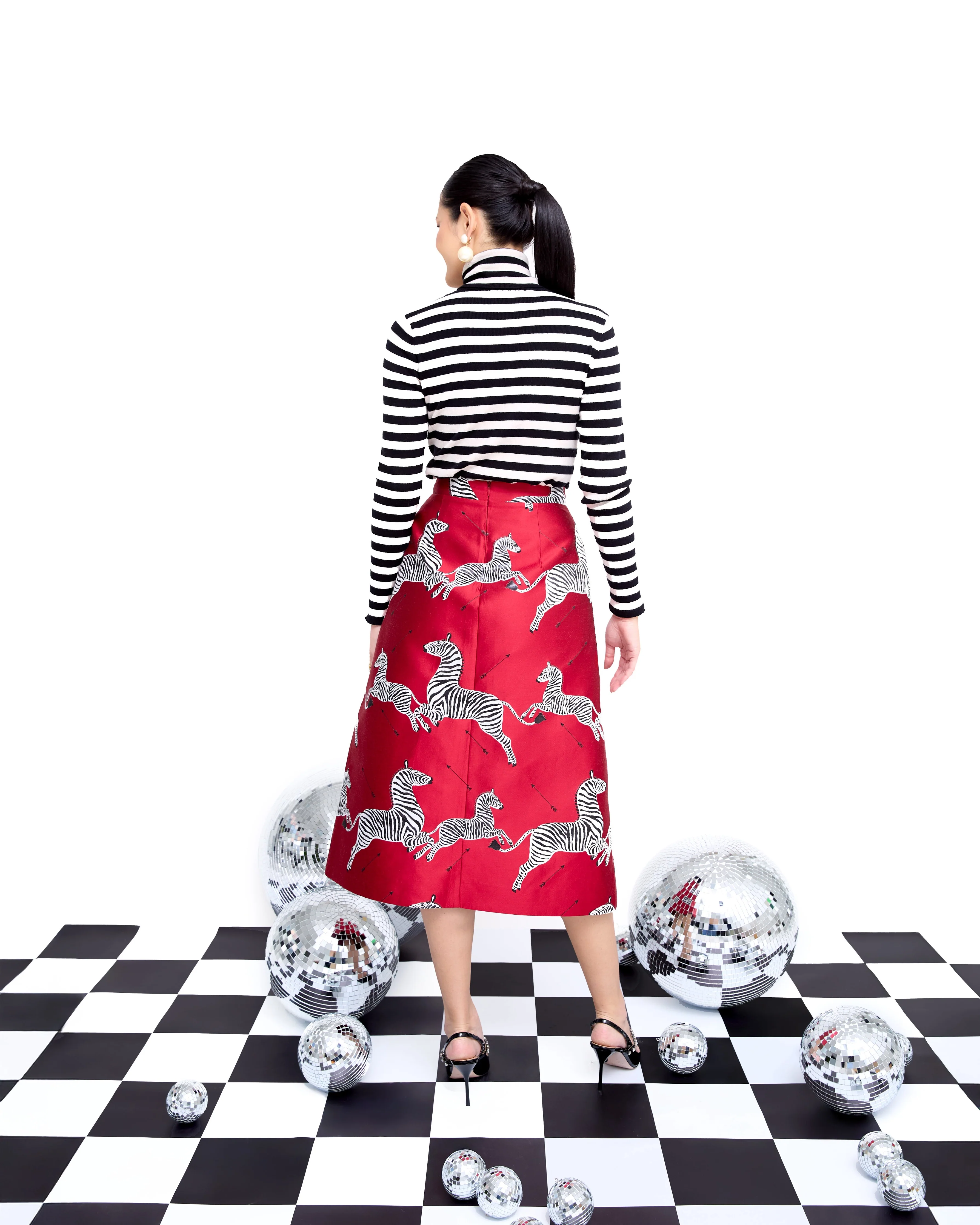 Mae X Scalamandre Hallie Skirt in Cherry Jumping Zebras - Image 9