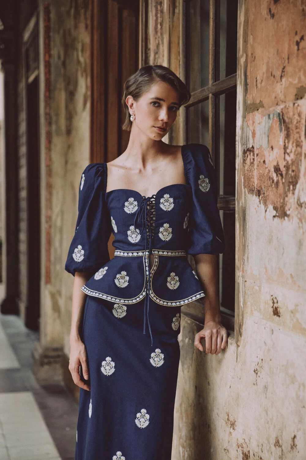 Mitra Lace Front Bustier - Navy & White - Image 12
