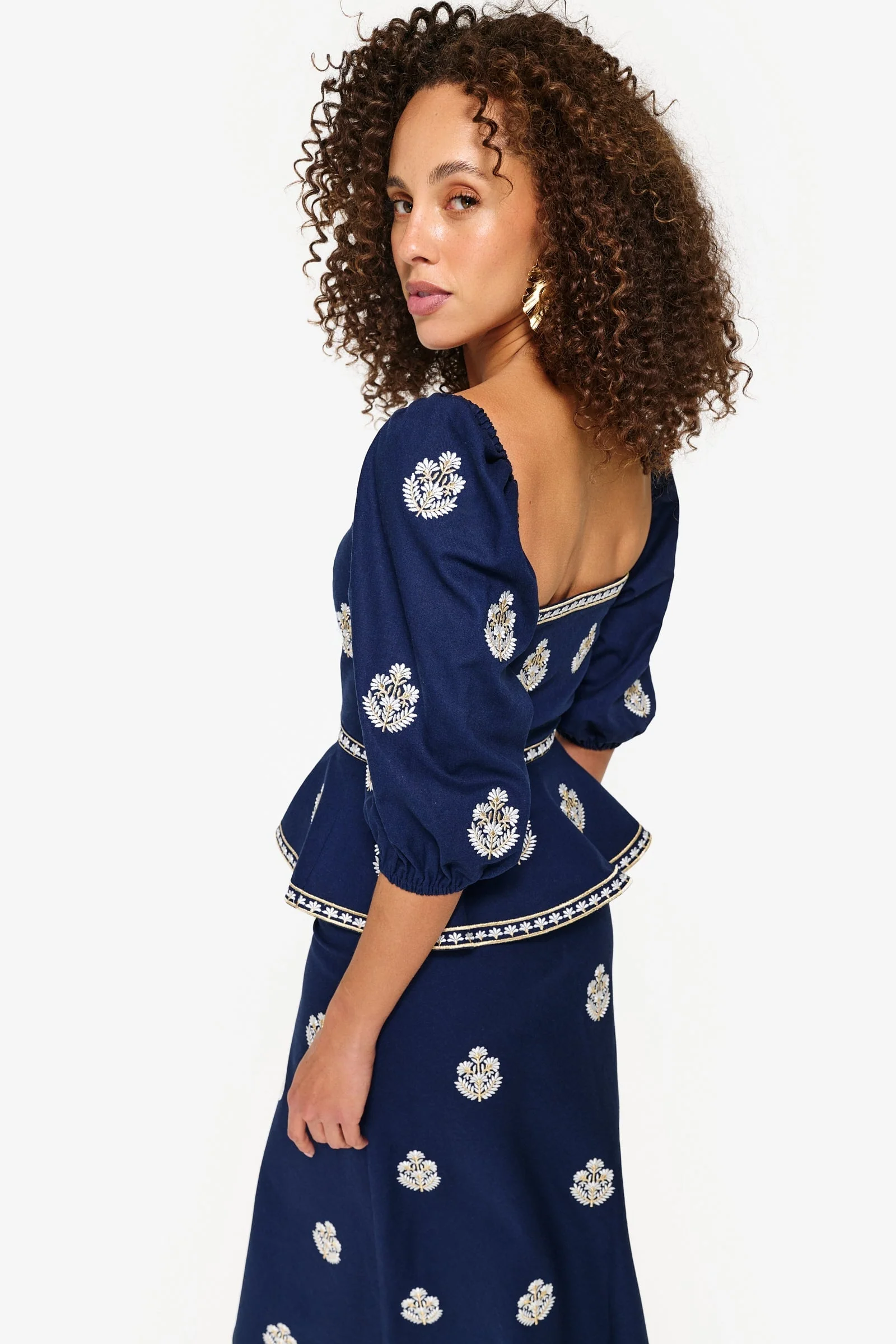 Mitra Lace Front Bustier - Navy & White - Image 3