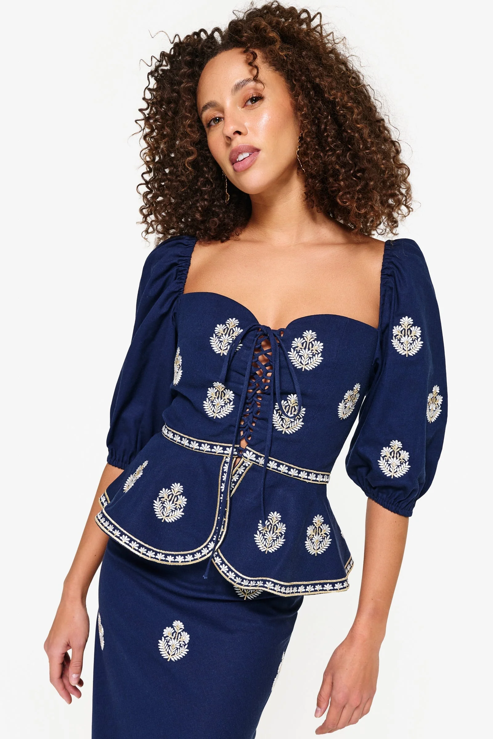 Mitra Lace Front Bustier - Navy & White - Image 8