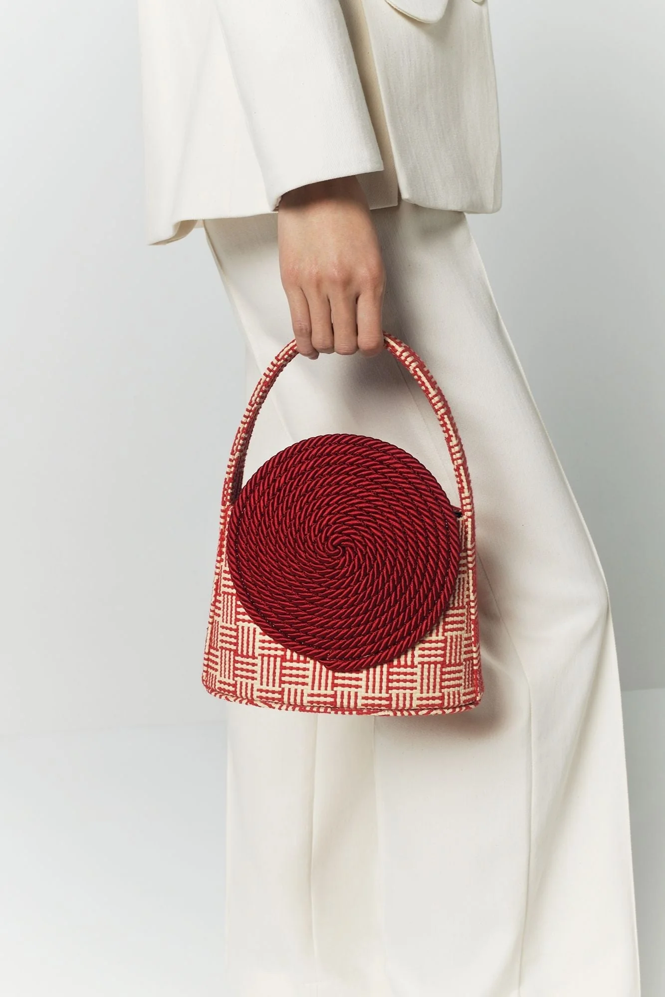 Natural & Red Straw Bag With Passementerie Details - Image 4
