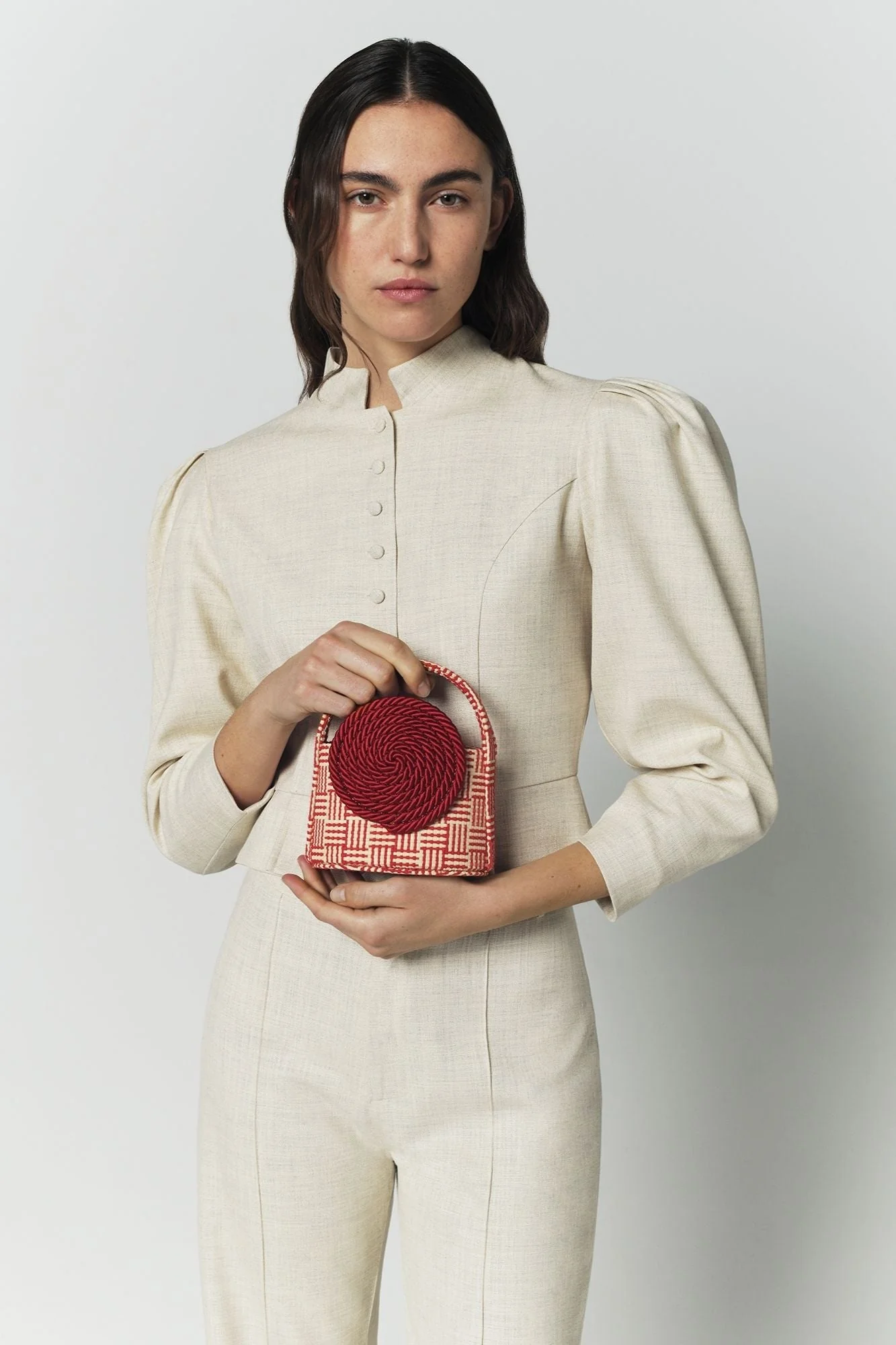 Natural & Red Straw Mini Bag With Passementerie Details - Image 3