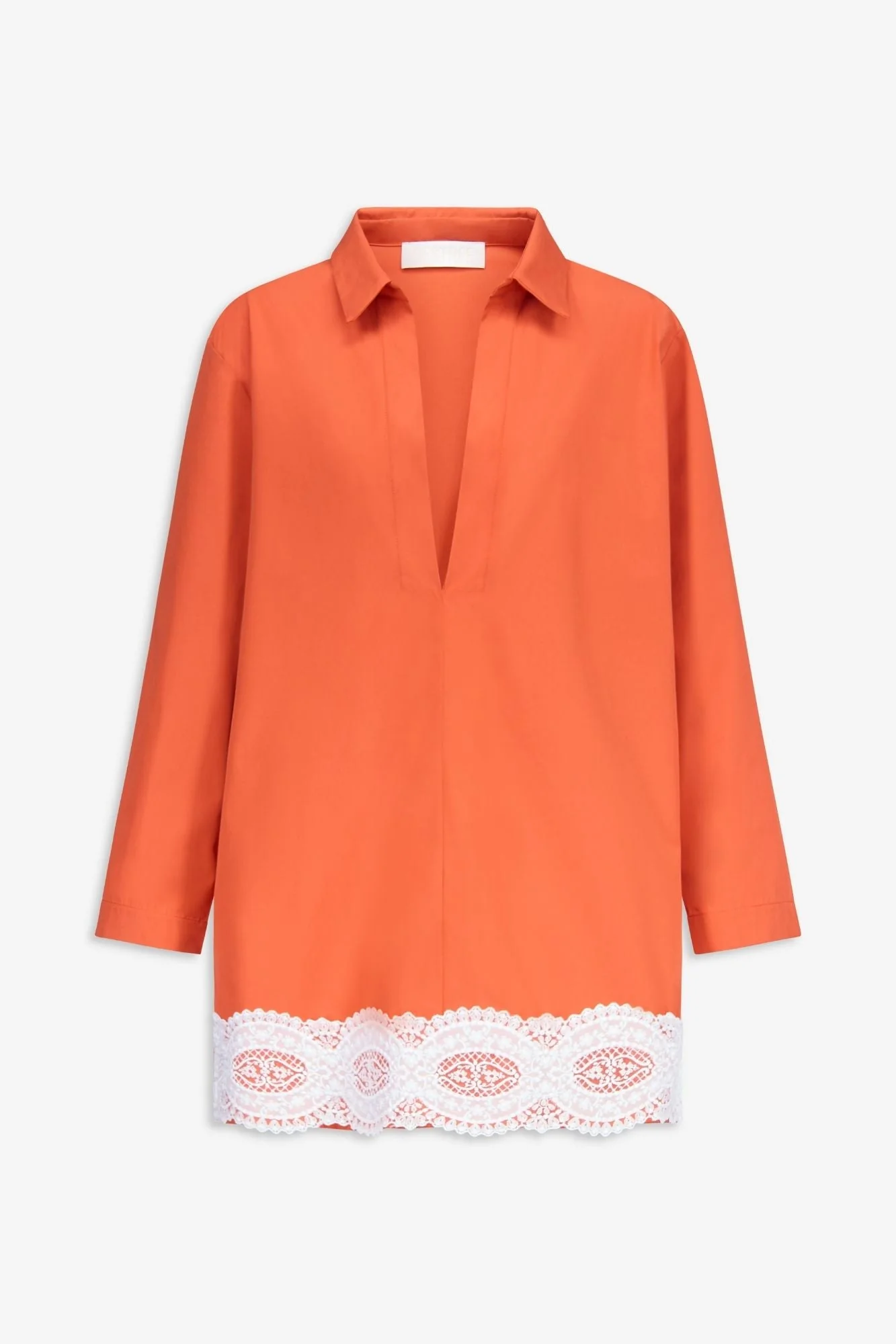 Orange Cotton Tunic Dress With Contrast Lace Trim