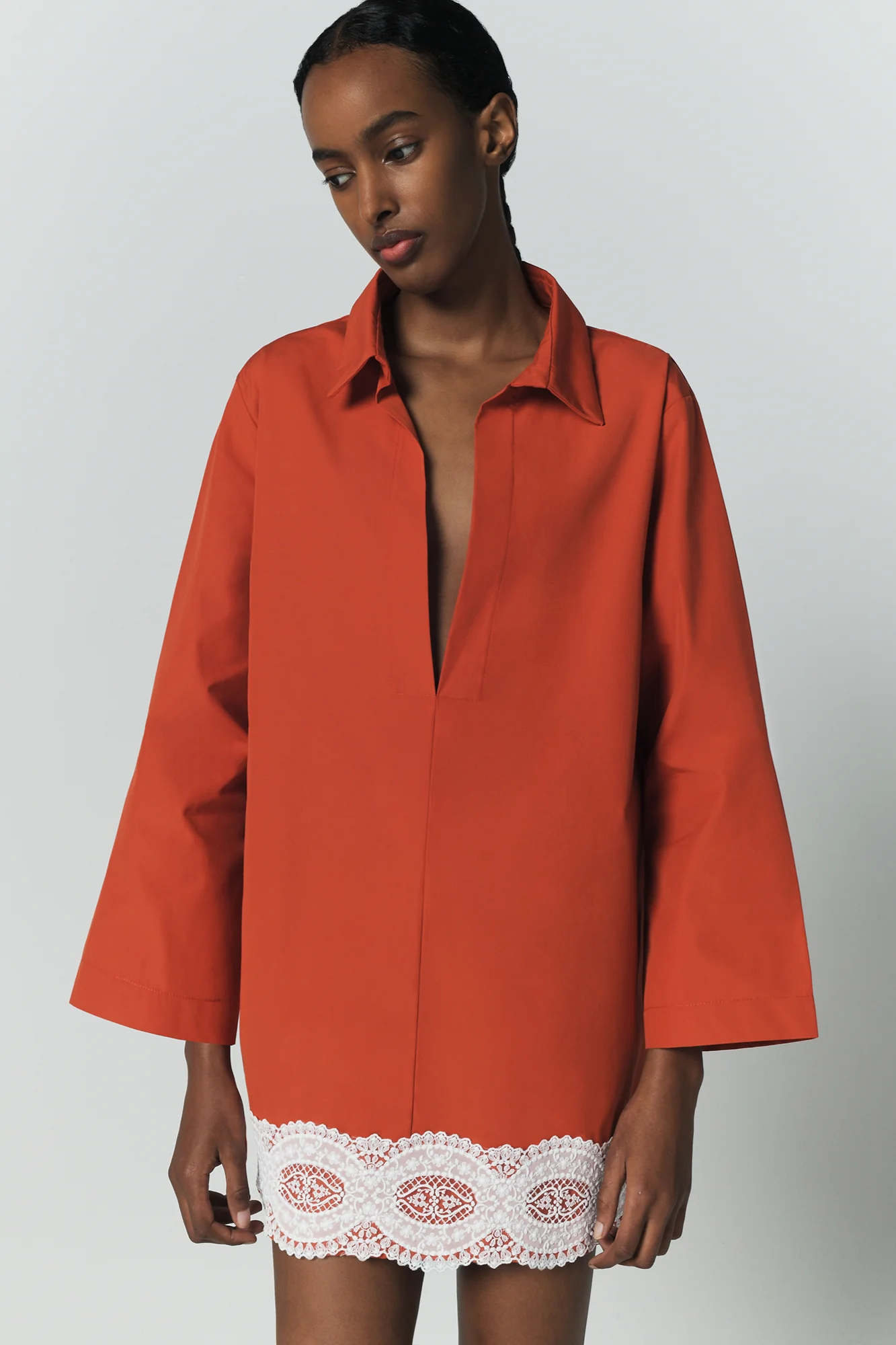 Orange Cotton Tunic Dress With Contrast Lace Trim - Image 5