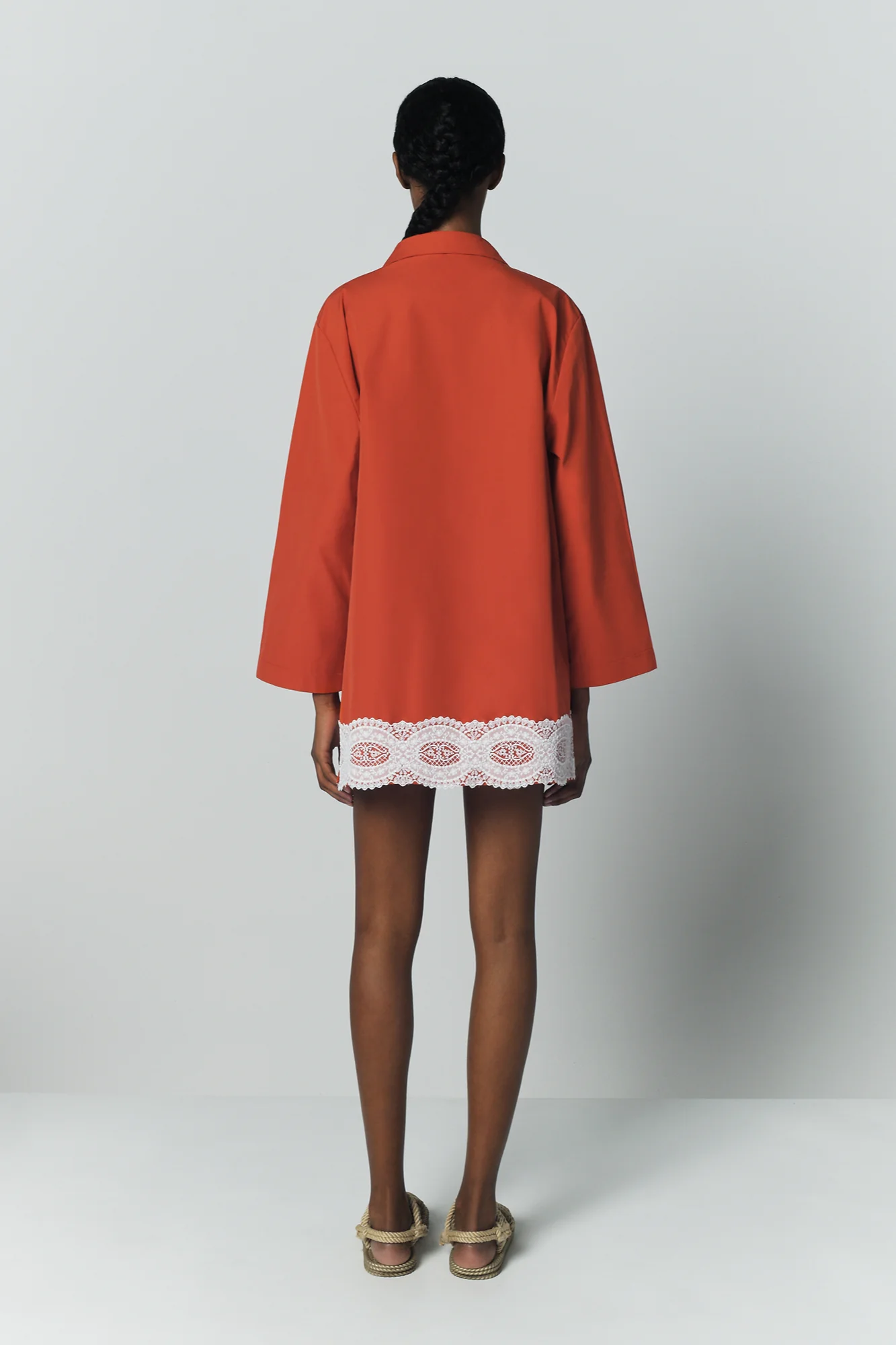 Orange Cotton Tunic Dress With Contrast Lace Trim - Image 9