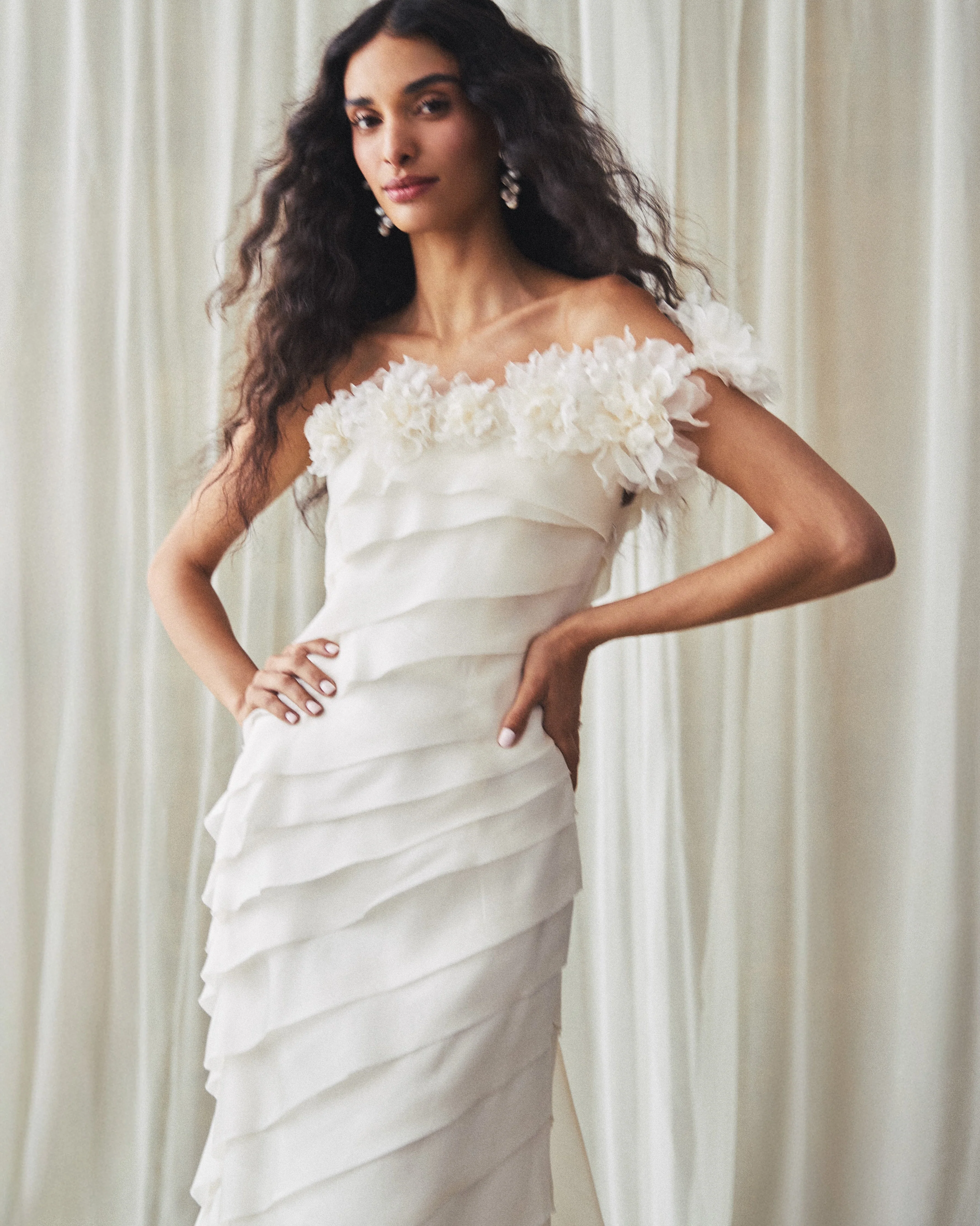 Patti Gown in Ivory Satin Face Organza - Image 6