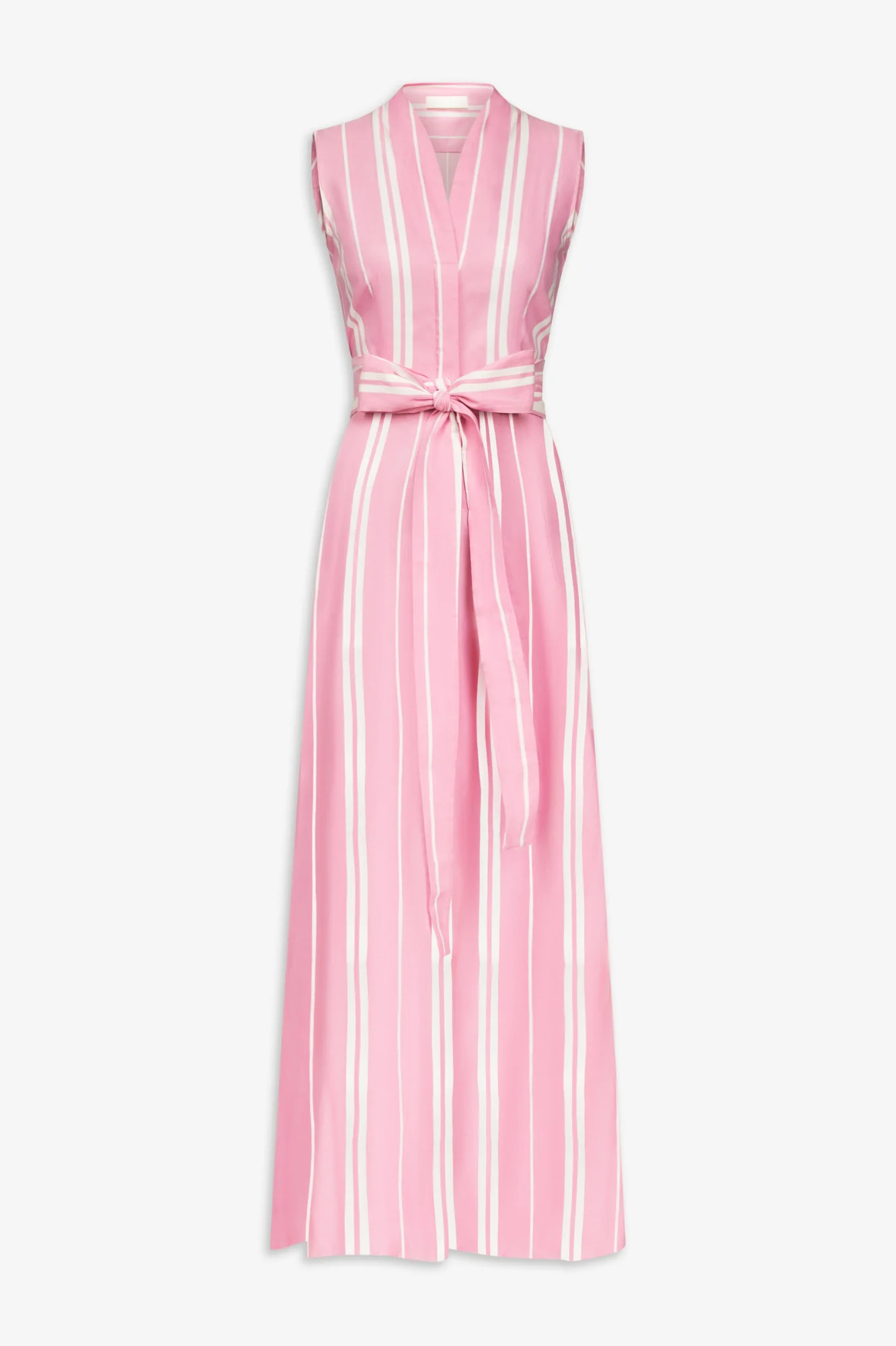 Pink Striped Sleeveless Cotton Maxi Dress With Tie Waist Detail - Image 2