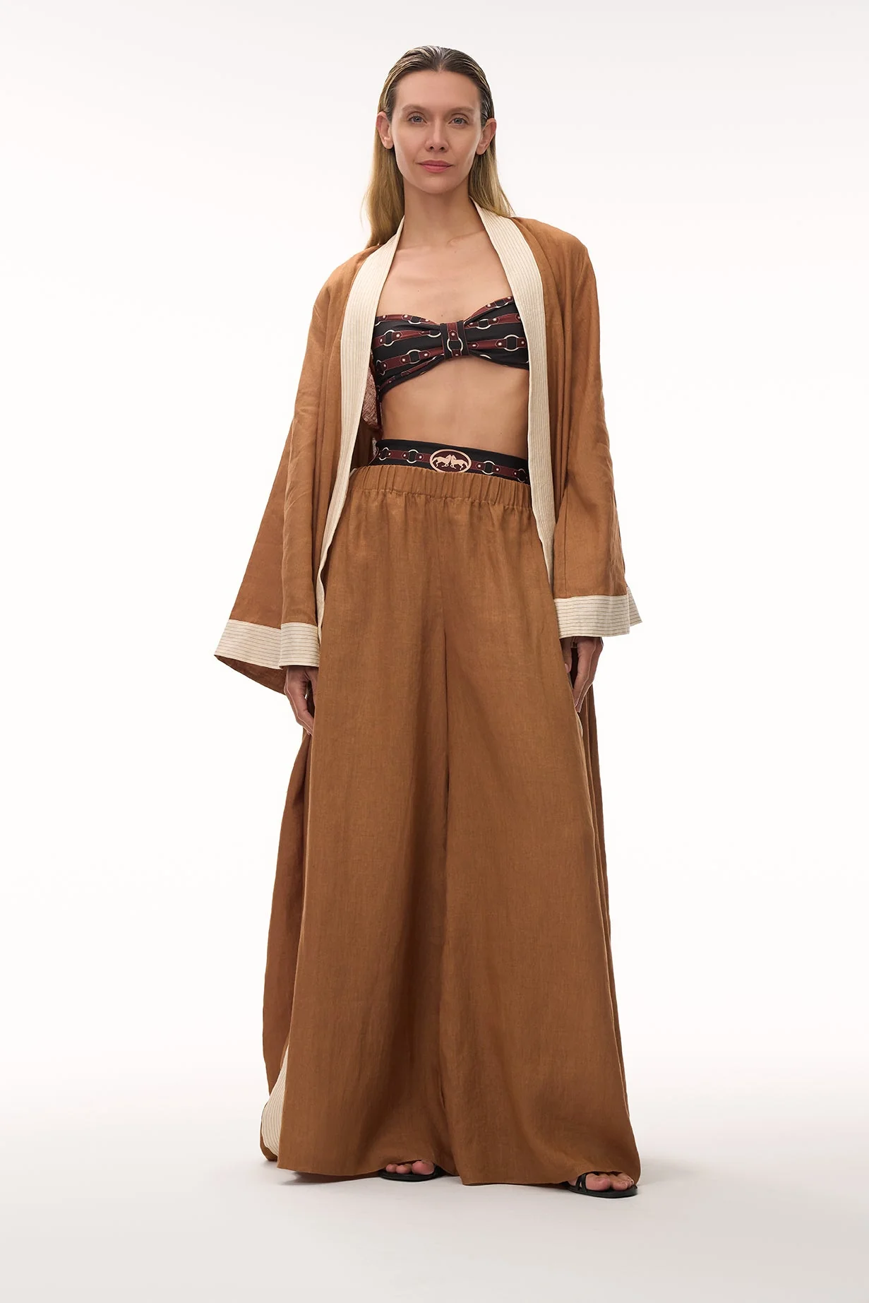 Rafaela Linen Kaftan / Brown & Ivory - Image 10