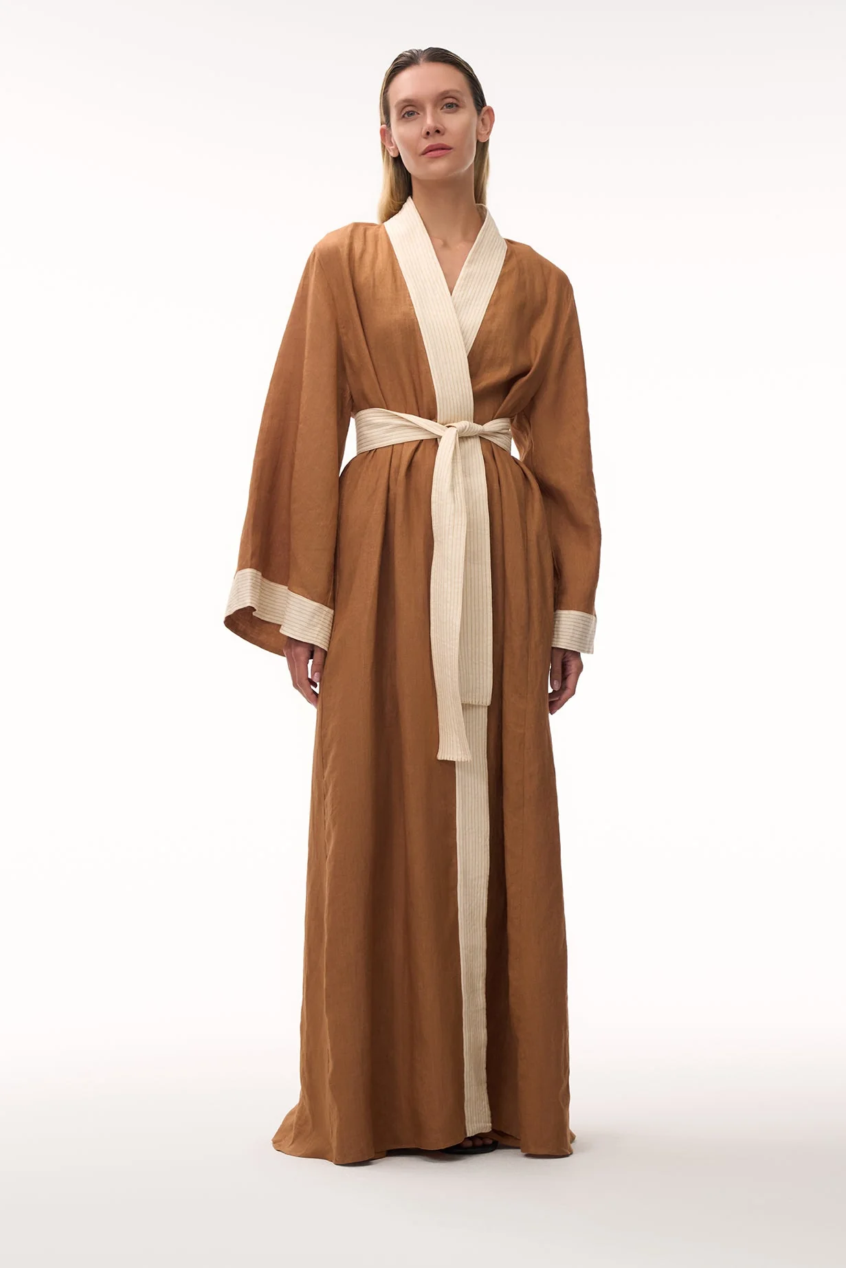 Rafaela Linen Kaftan / Brown & Ivory - Image 11