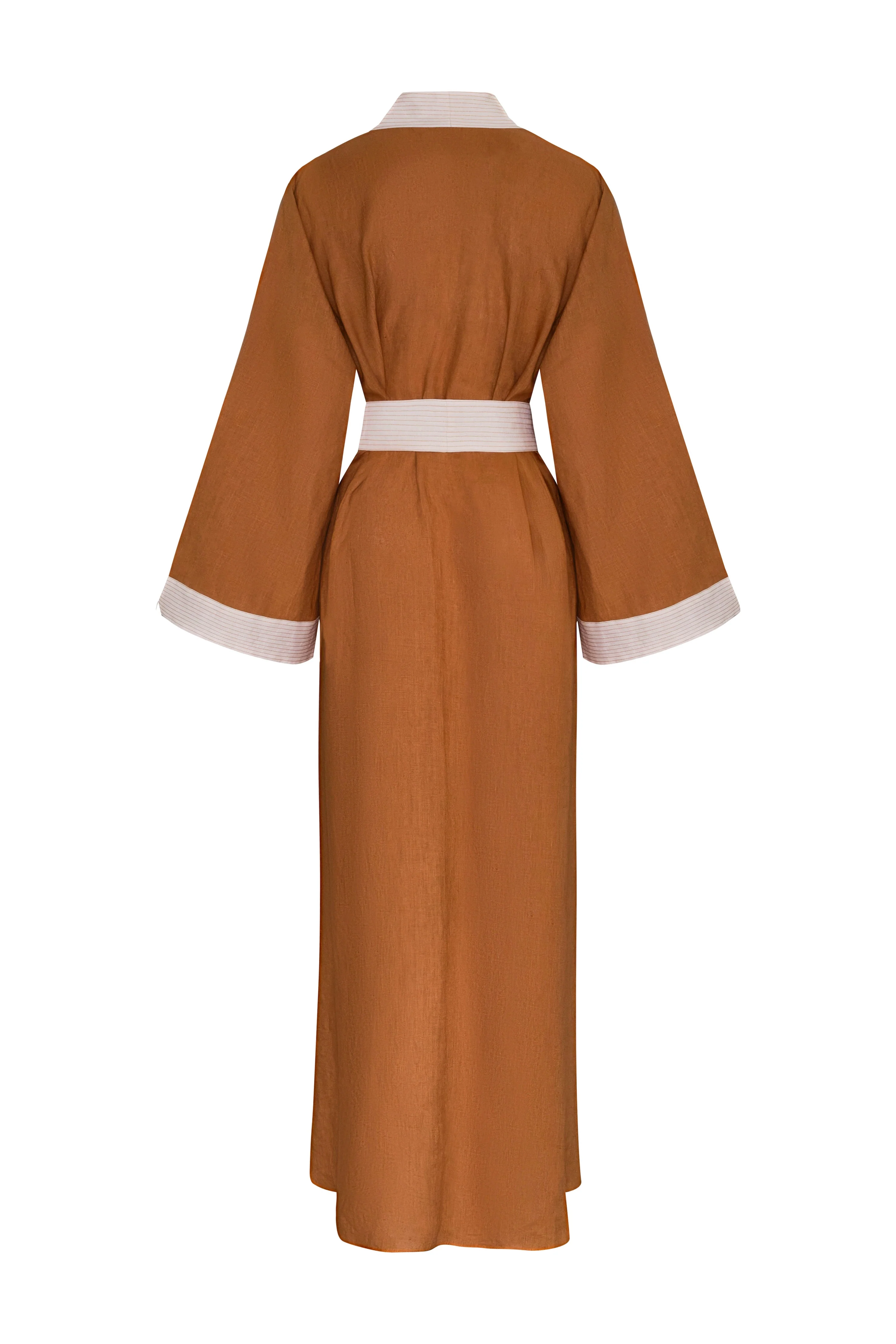 Rafaela Linen Kaftan / Brown & Ivory - Image 6