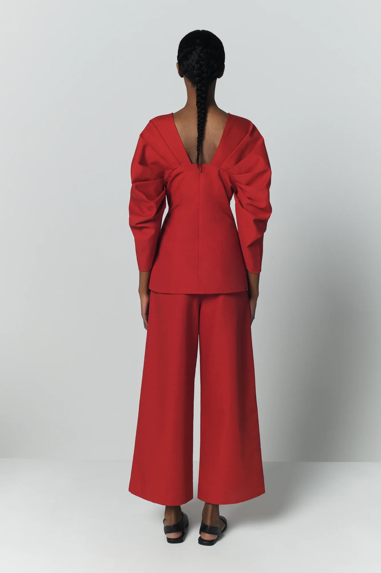 Red Textured Top With Structured Sleeves - Image 14