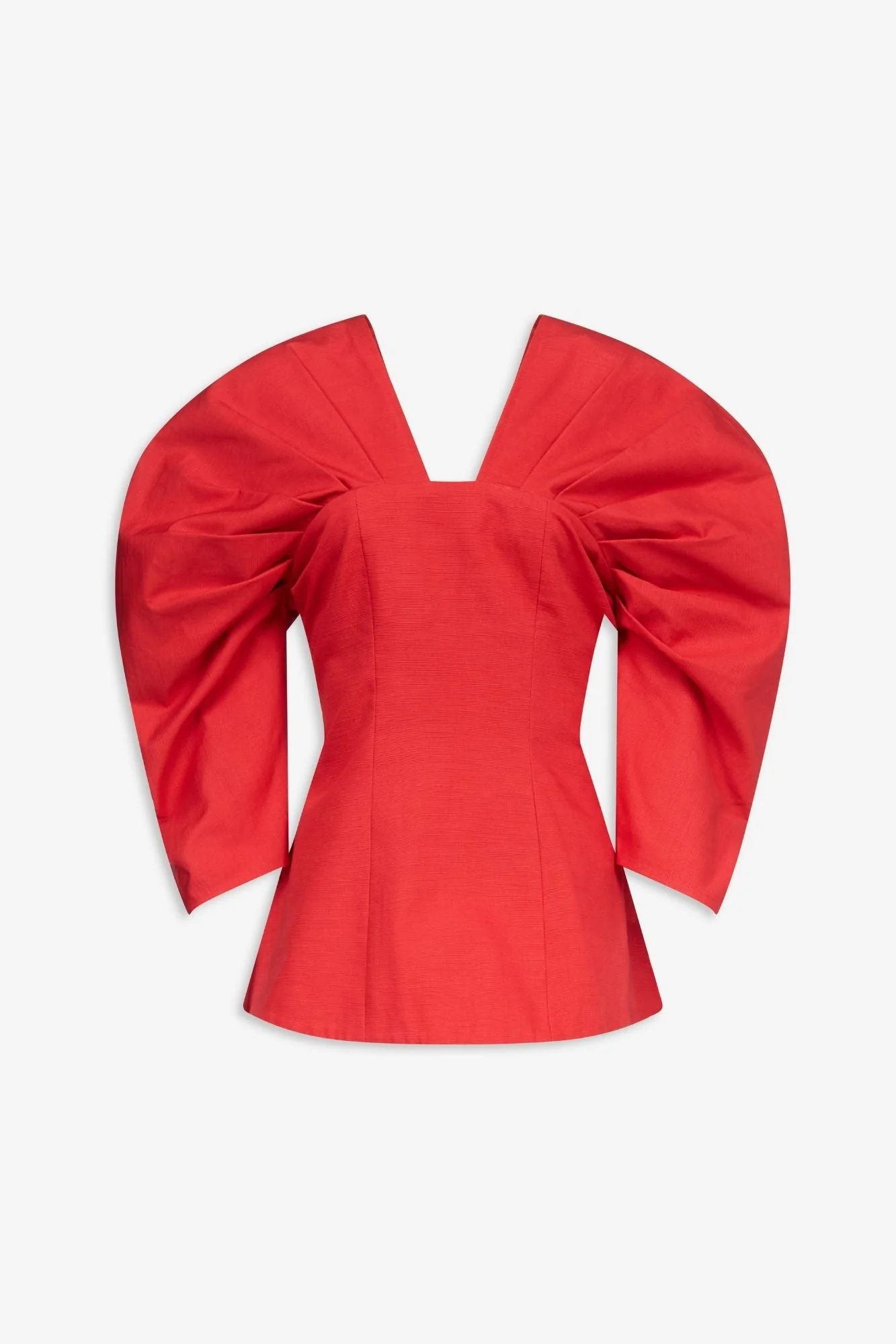 Red Textured Top With Structured Sleeves - Image 2