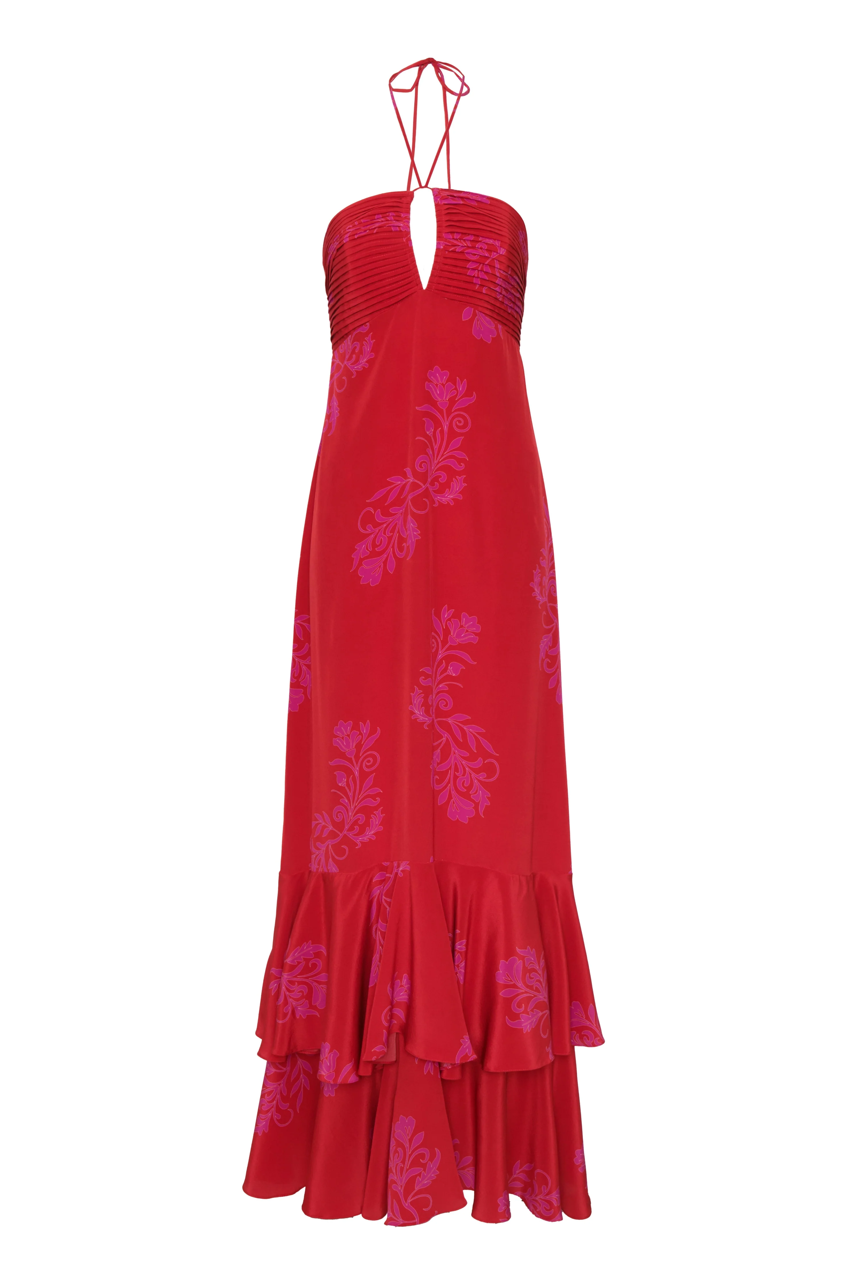 Sevillana Silk Crepe Maxi Dress /  Red & Fuchsia Buganvilias - Image 2