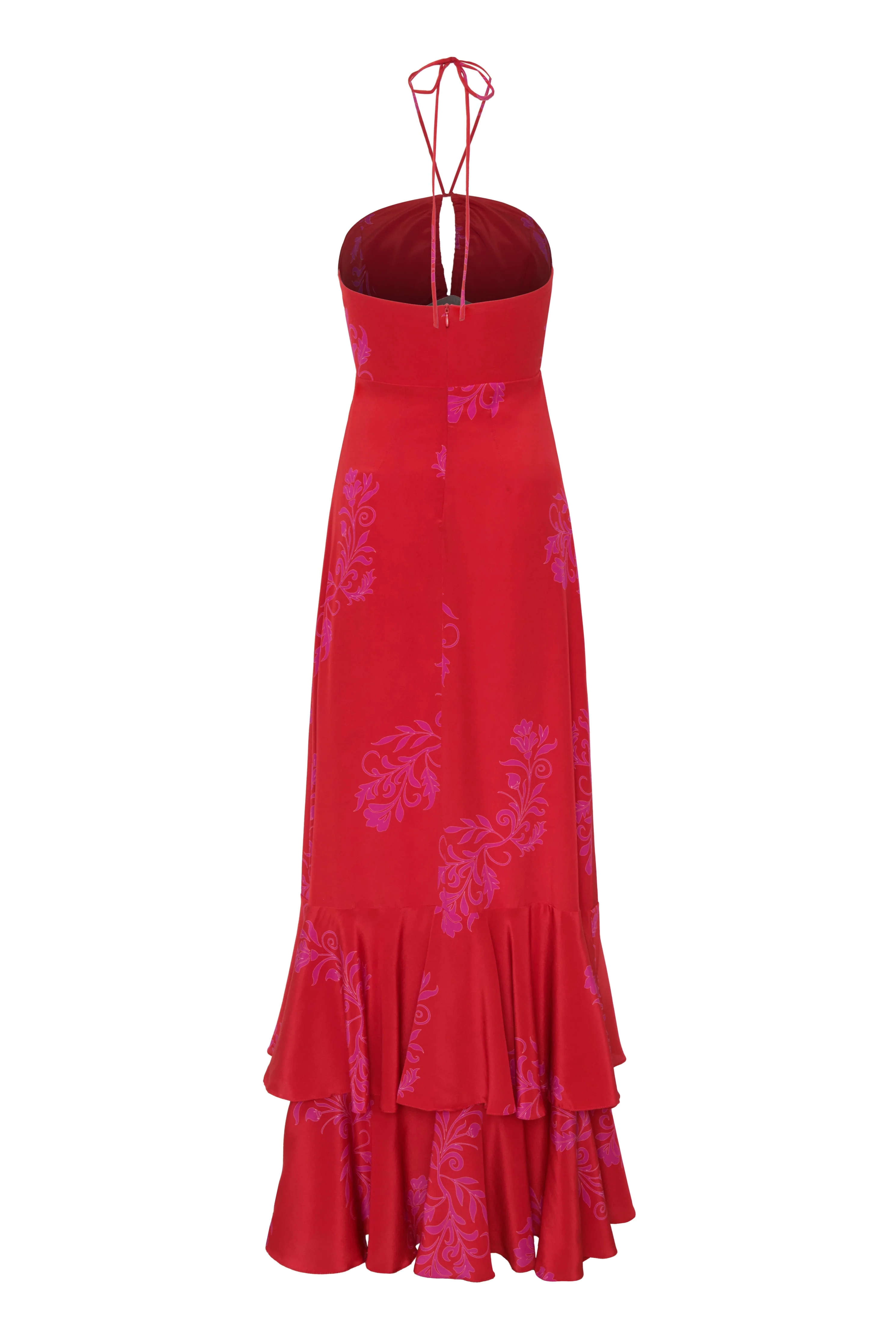 Sevillana Silk Crepe Maxi Dress /  Red & Fuchsia Buganvilias - Image 3