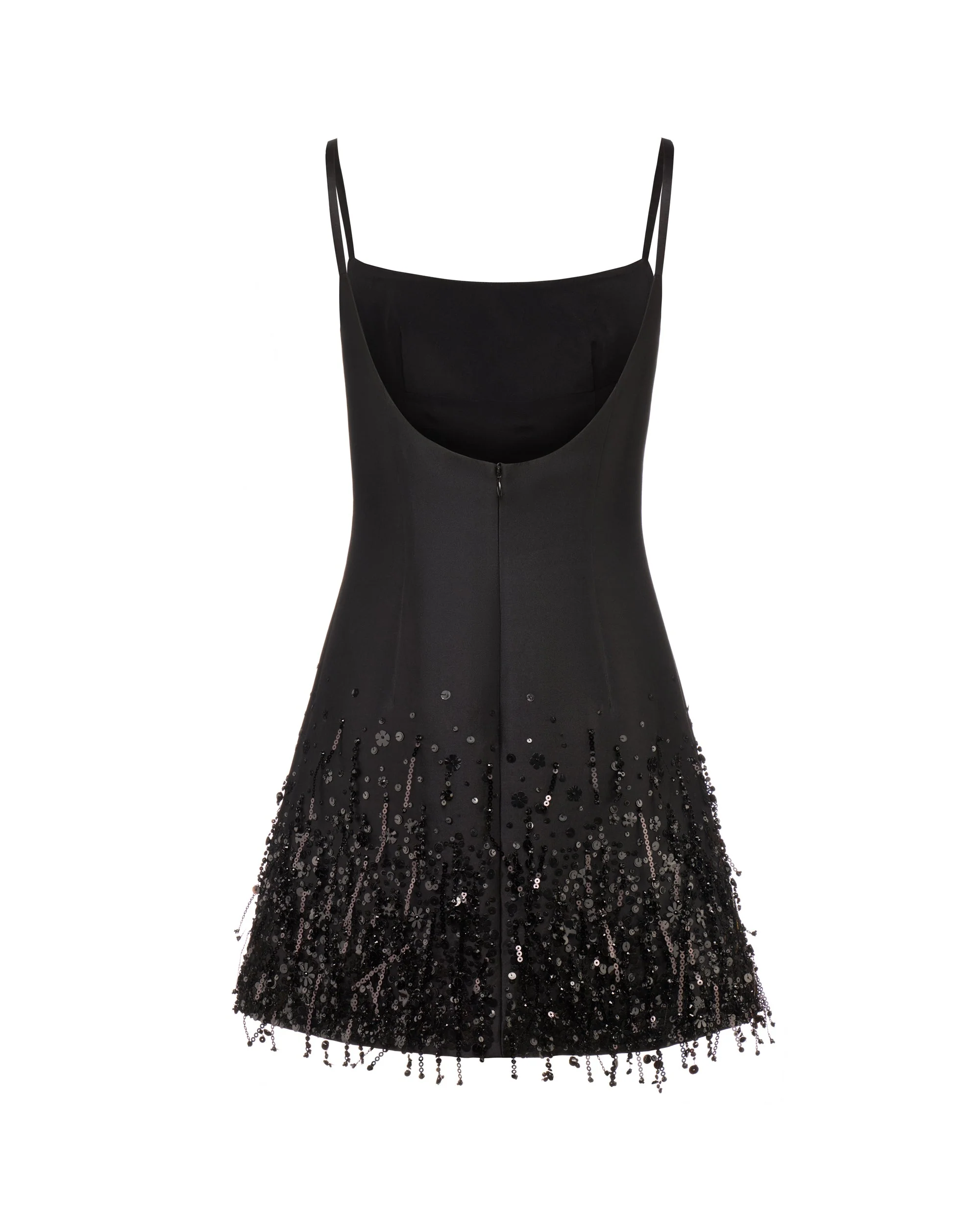 Stella Dress in Black Silk Wool With Tonal Fringe - Image 8