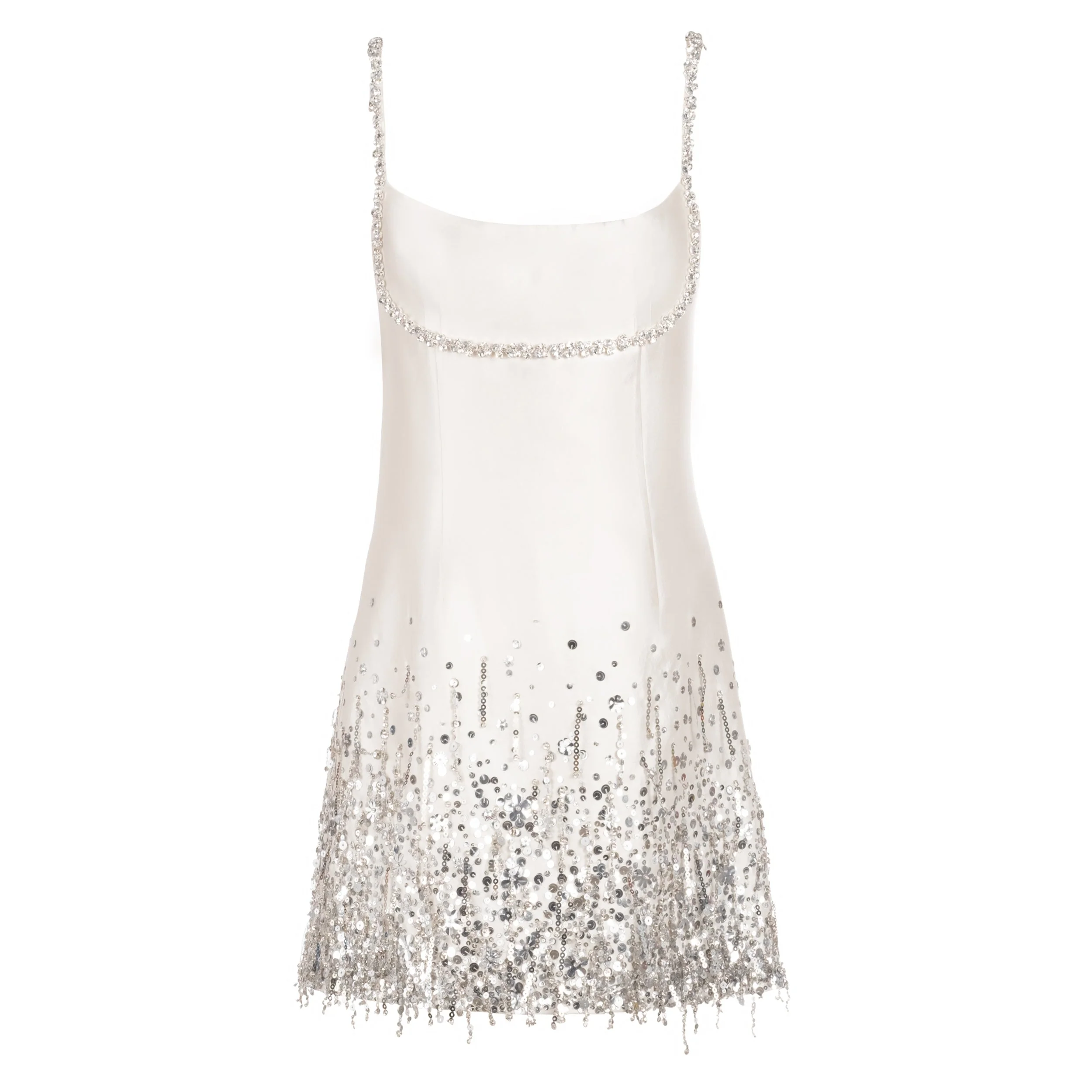 Stella Dress in Ivory Silk Wool With Silver Fringe - Image 9