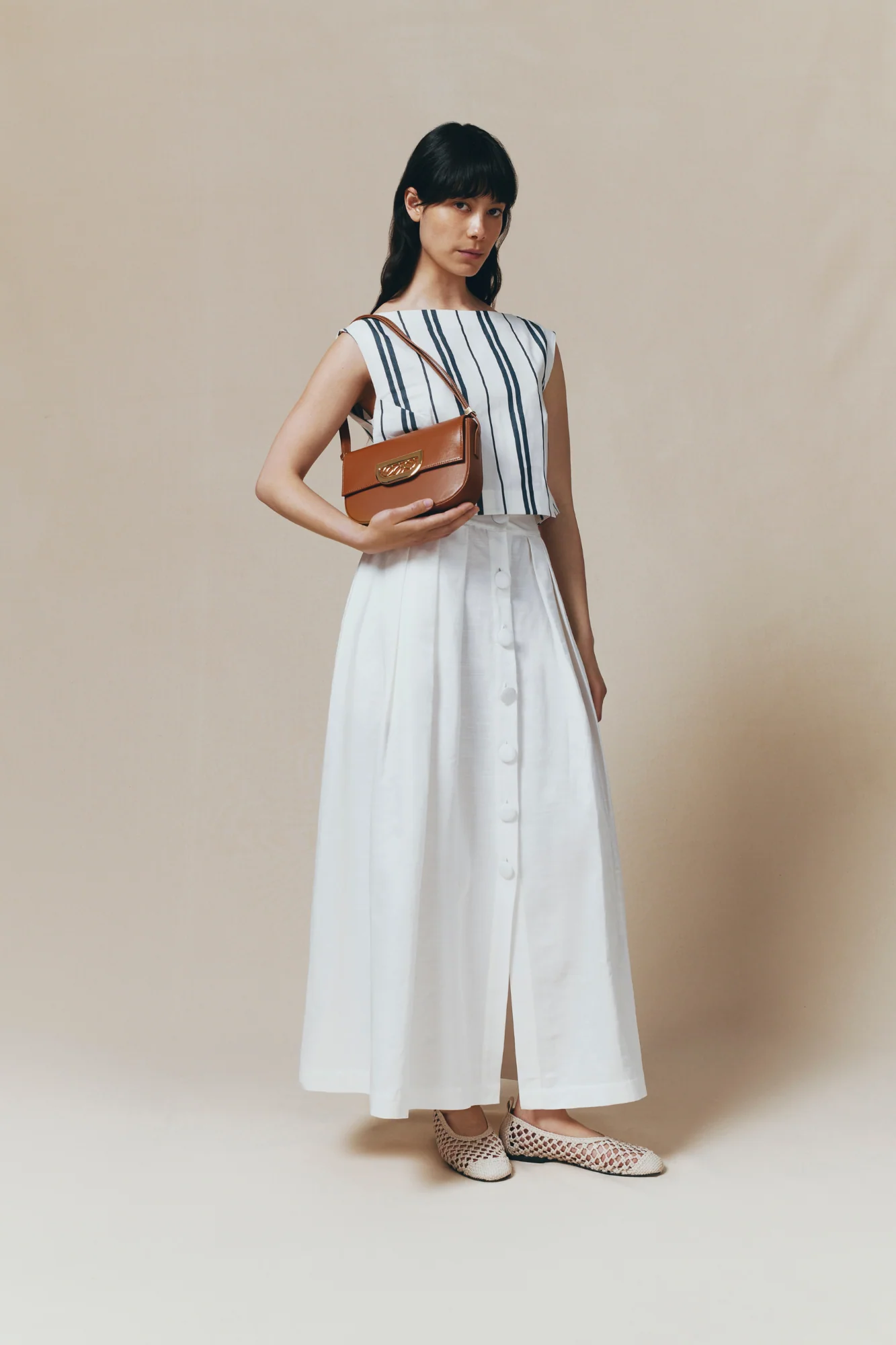 White Button-Front Pleated Maxi Skirt - Image 8