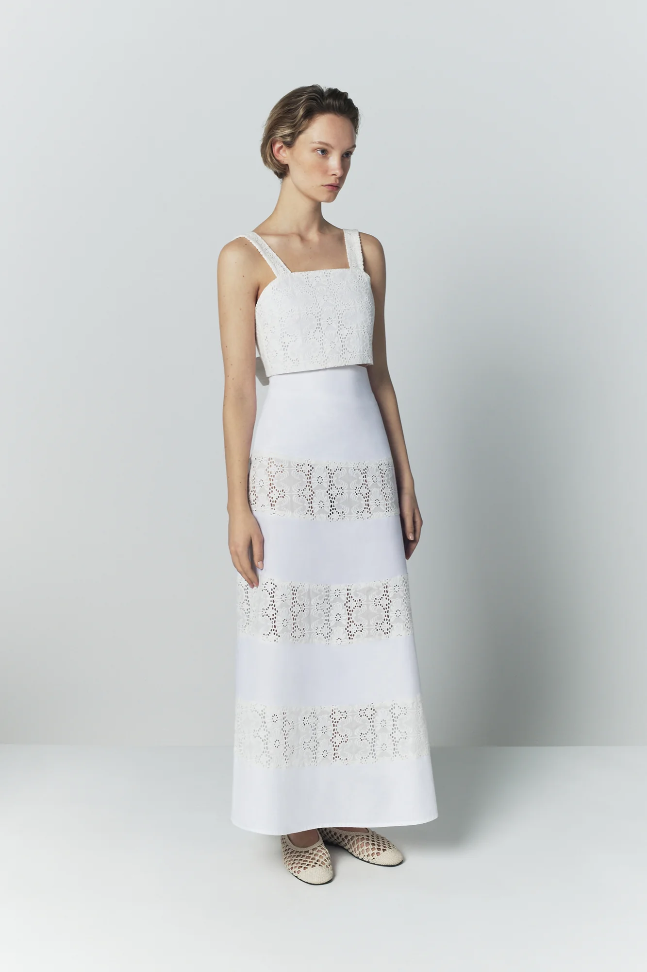 White Cotton Poplin Midi Skirt With Embroidered Detail - Image 6